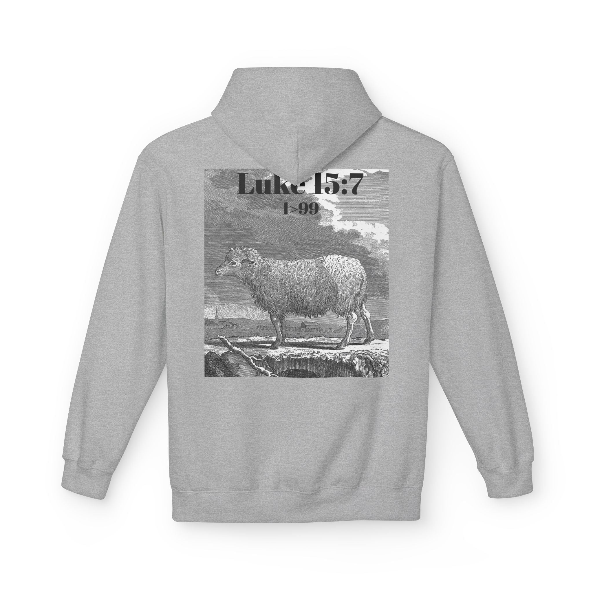 Sheep Graphic Hoodie – "FOUND" Front & Luke 15:7 Back Religious Pullover