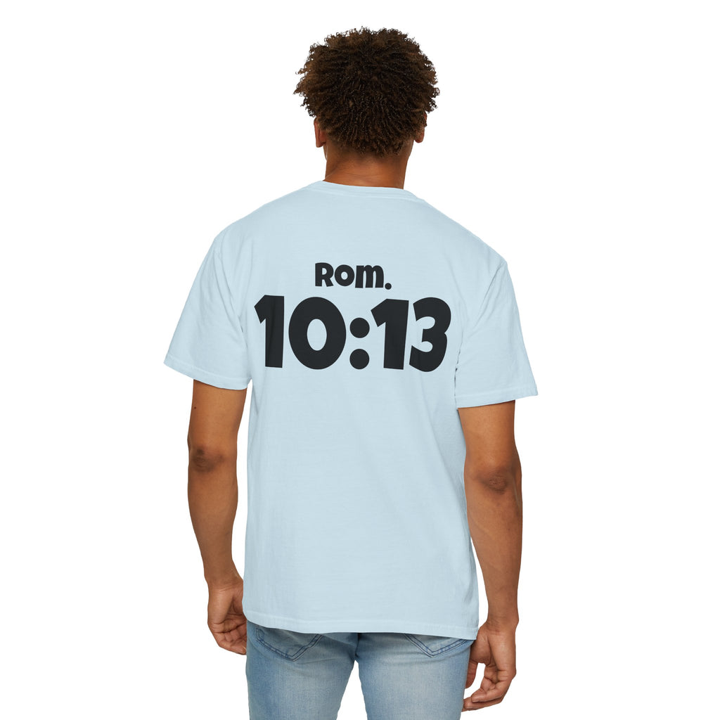 Christian T-Shirt — "Paid For" Cross Design with Rom. 10:13 Back