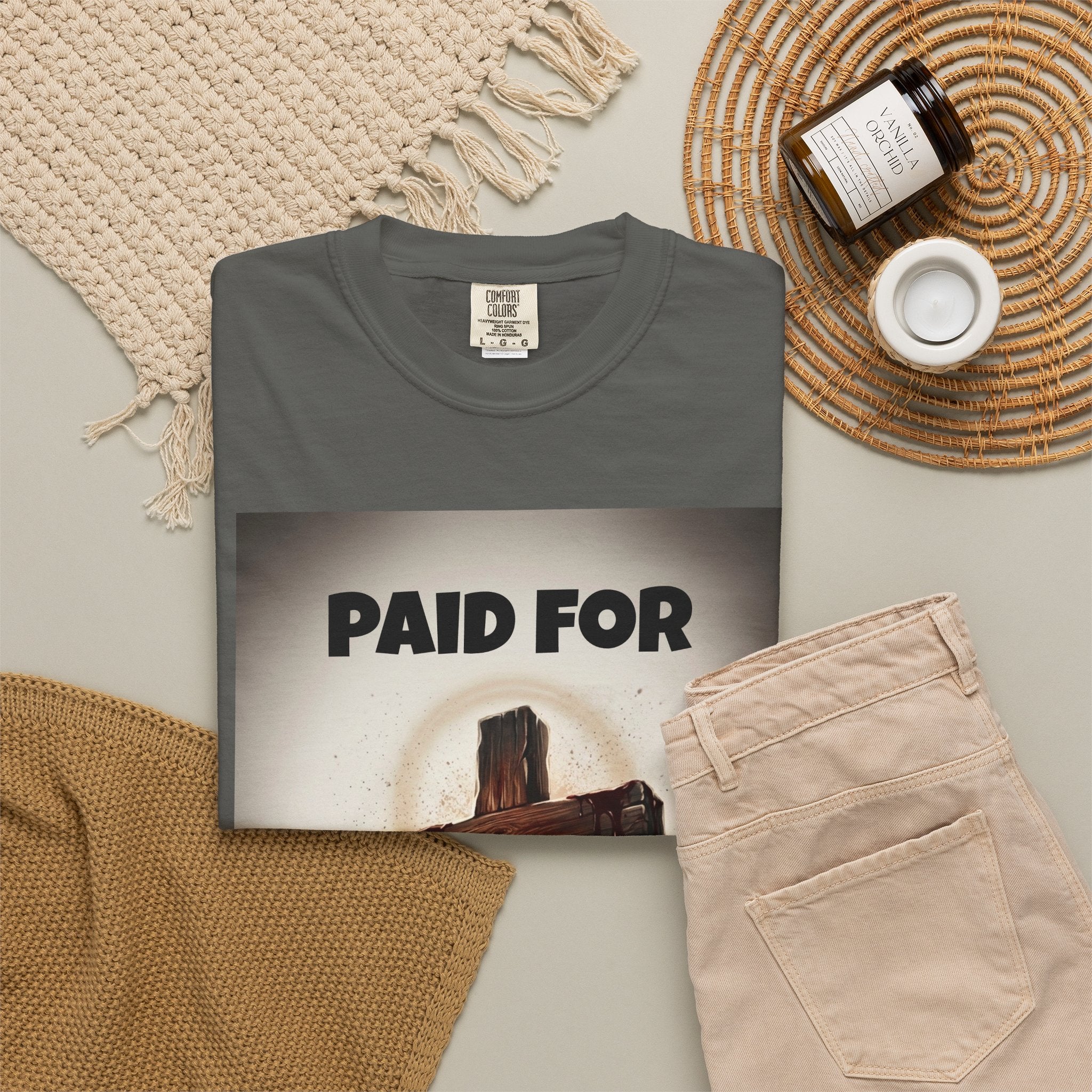 Christian T-Shirt — "Paid For" Cross Design with Rom. 10:13 Back