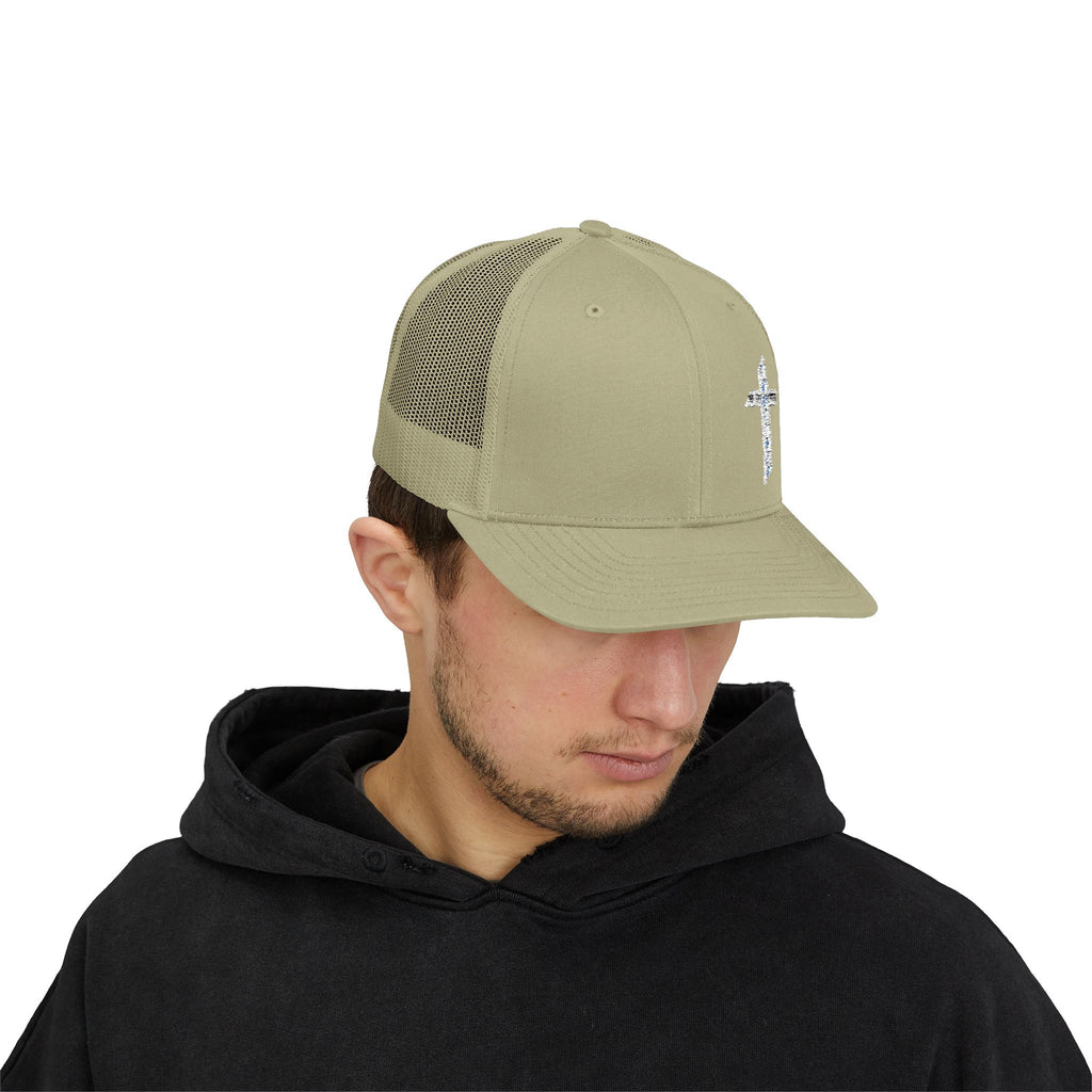 Embroidered Crystal Cross Snapback Trucker Cap — Religious Faith Baseball Hat