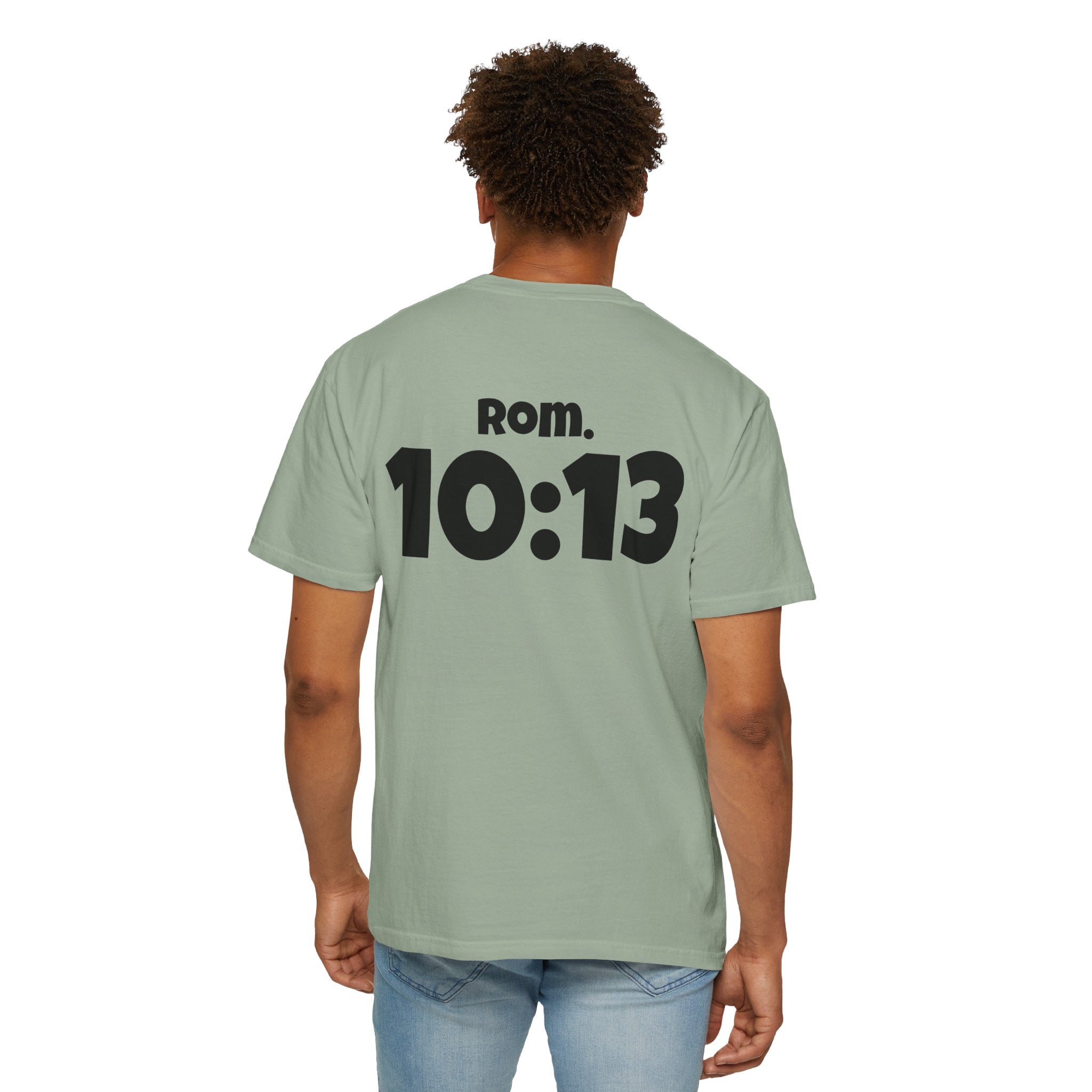 Christian T-Shirt — "Paid For" Cross Design with Rom. 10:13 Back