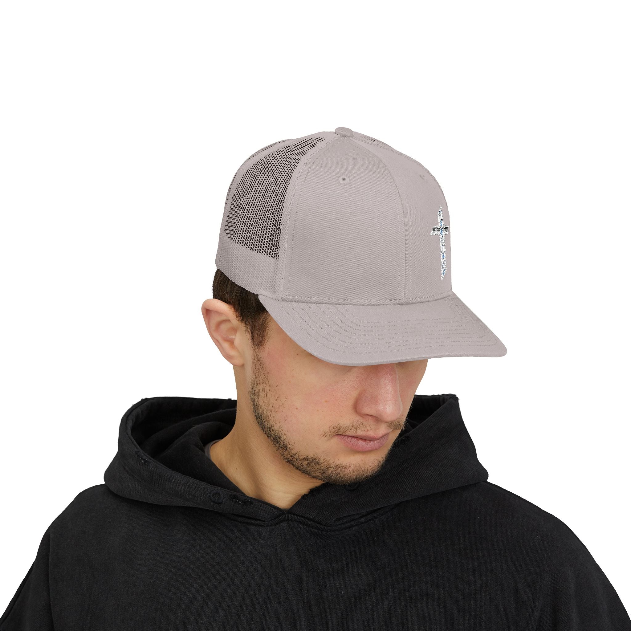 Embroidered Crystal Cross Snapback Trucker Cap — Religious Faith Baseball Hat