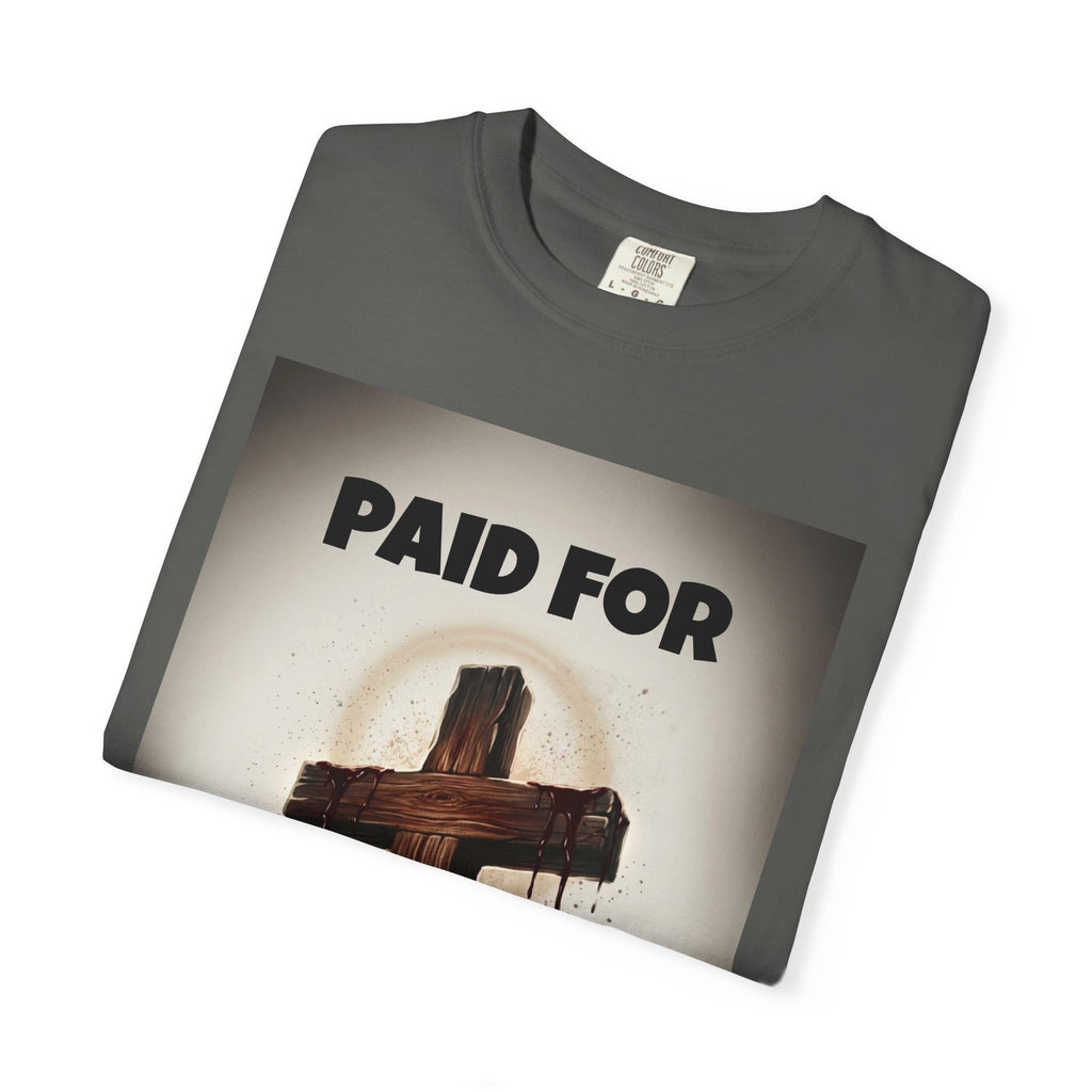 Christian T-Shirt — "Paid For" Cross Design with Rom. 10:13 Back
