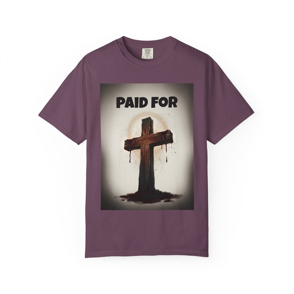 Christian T-Shirt — "Paid For" Cross Design with Rom. 10:13 Back