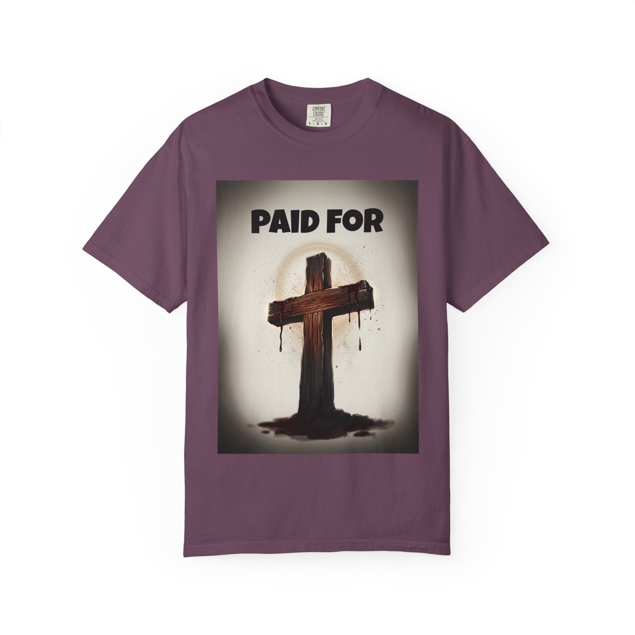 Christian T-Shirt — "Paid For" Cross Design with Rom. 10:13 Back