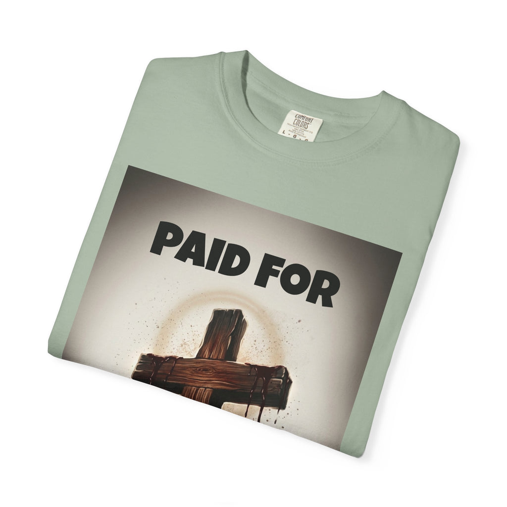 Christian T-Shirt — "Paid For" Cross Design with Rom. 10:13 Back