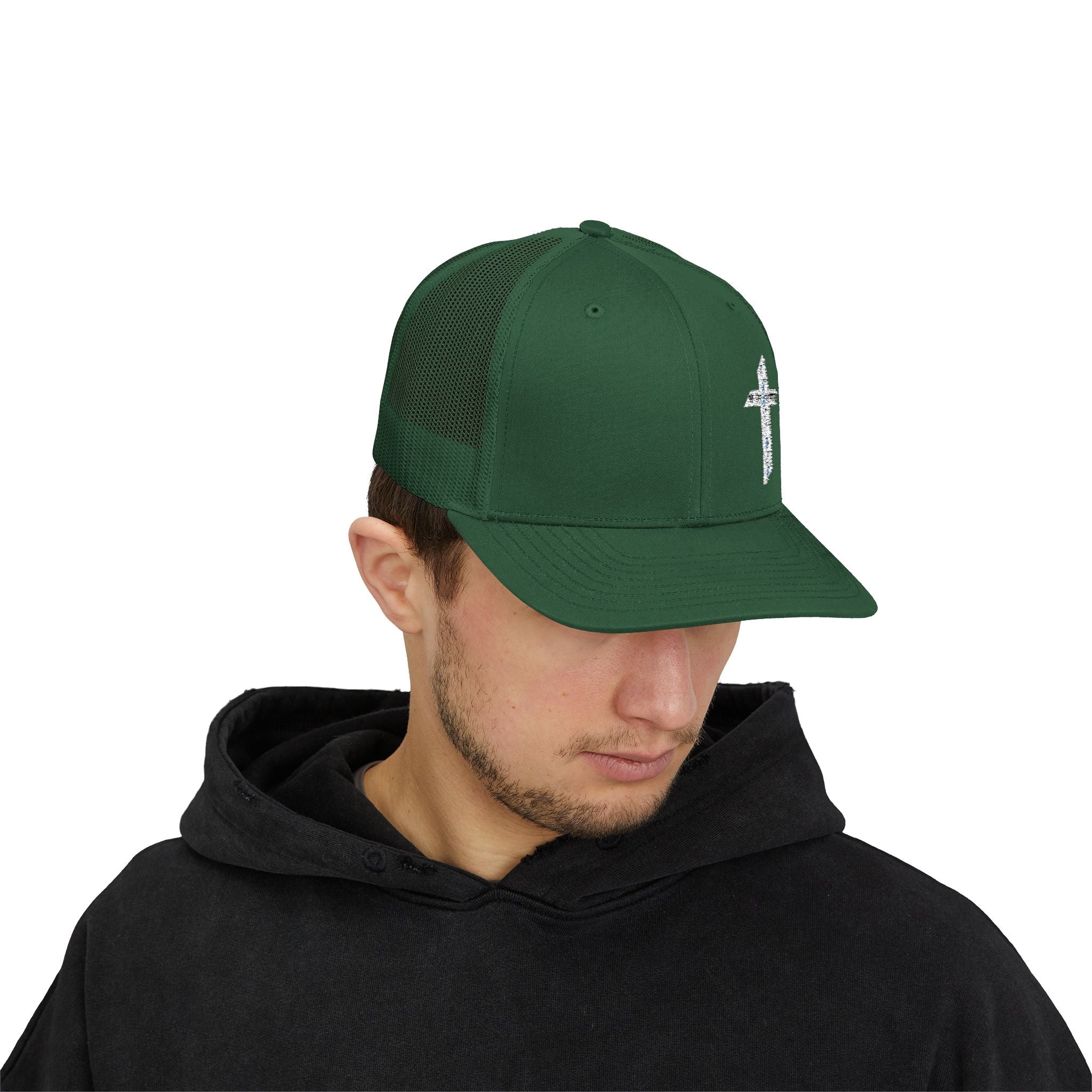 Embroidered Crystal Cross Snapback Trucker Cap — Religious Faith Baseball Hat