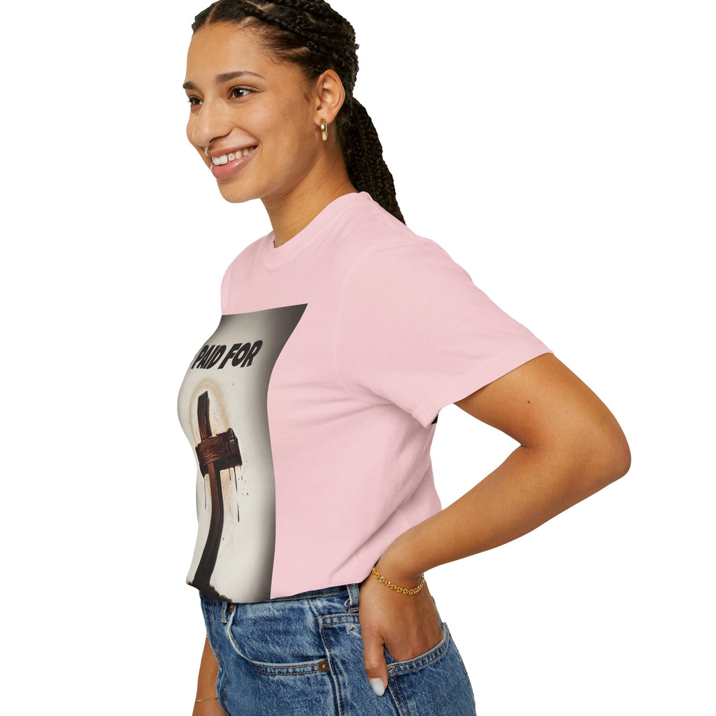 Christian T-Shirt — "Paid For" Cross Design with Rom. 10:13 Back