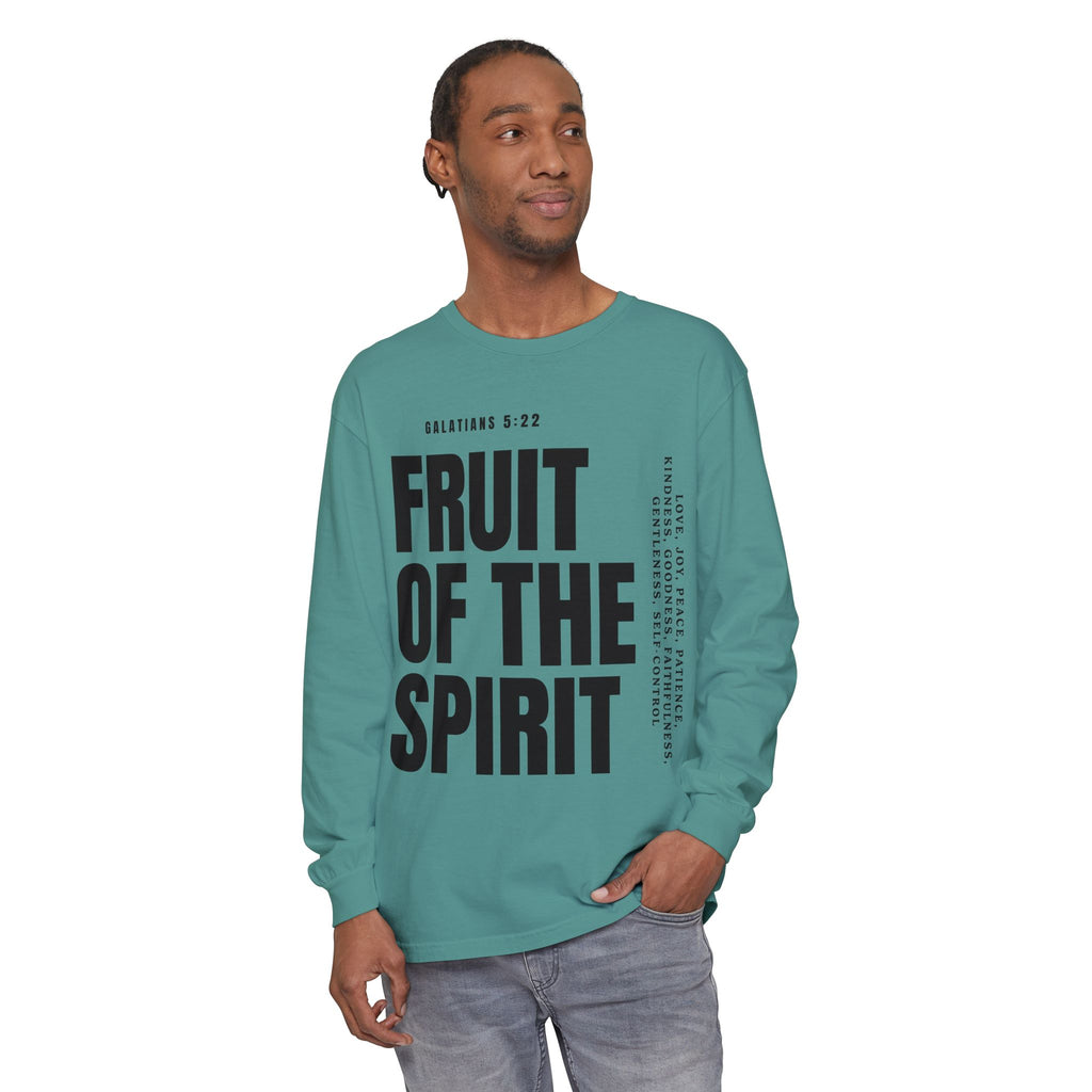 Fruit of the Spirit Long Sleeve Tee — Galatians 5:22 Christian Graphic Shirt (Be Fruitful)