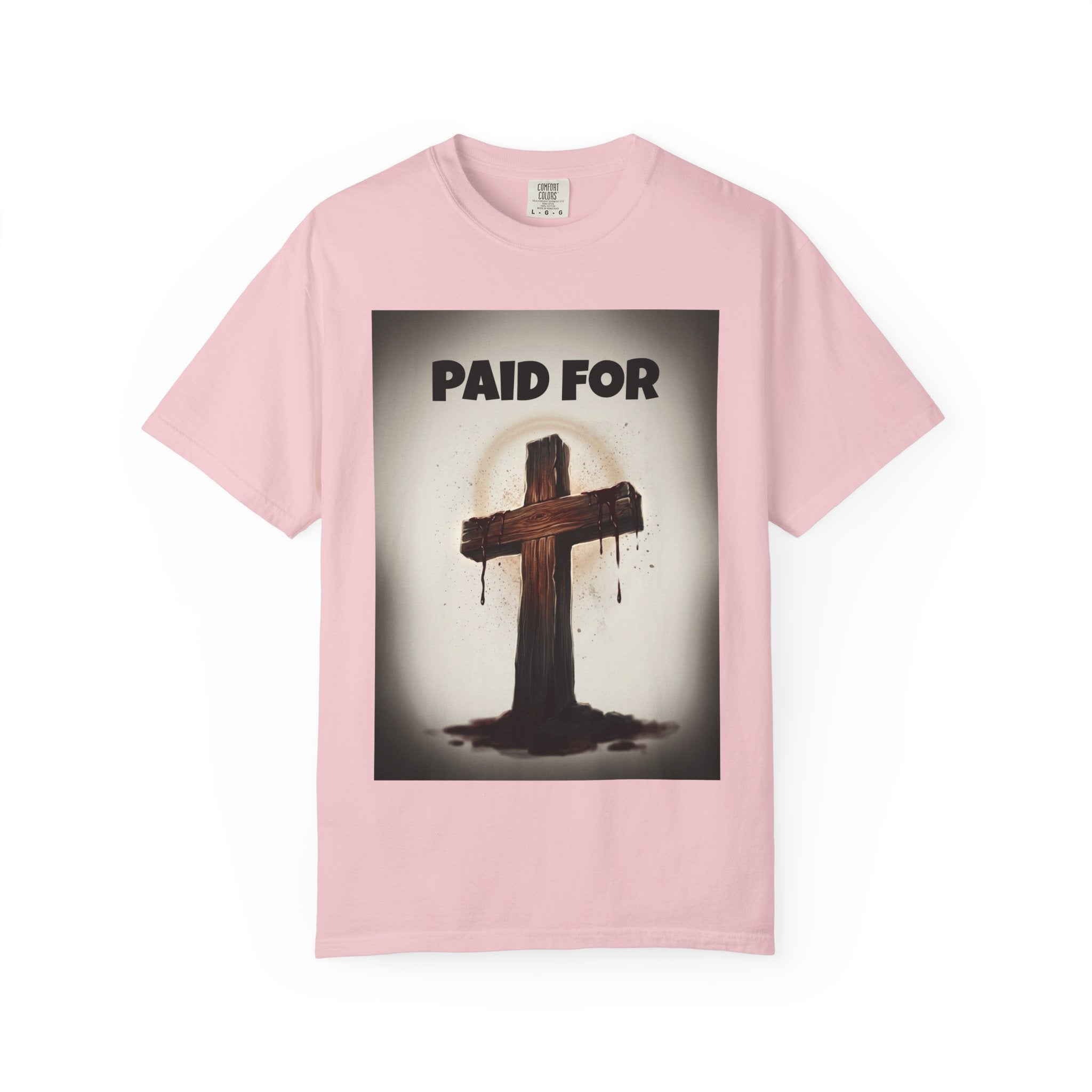 Christian T-Shirt — "Paid For" Cross Design with Rom. 10:13 Back