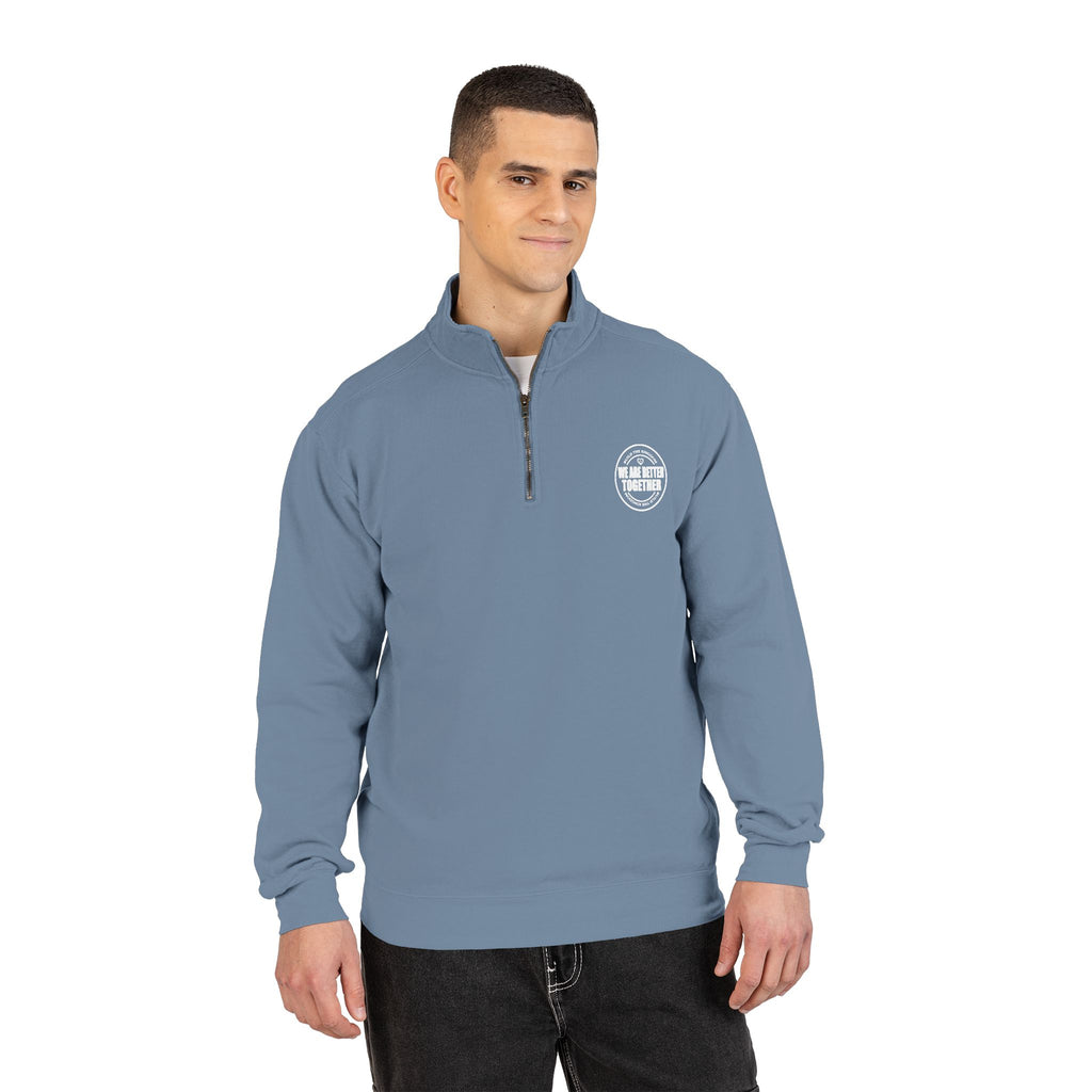 Quarter-Zip Sweatshirt — Small Chest Badge & Back Cross Graphic (Faith-Inspired)