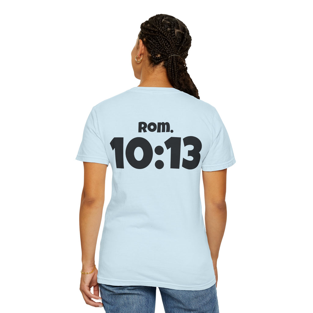Christian T-Shirt — "Paid For" Cross Design with Rom. 10:13 Back