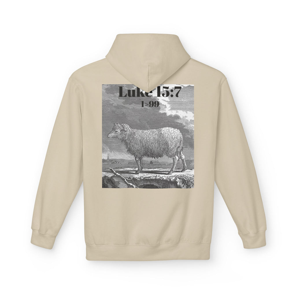 Sheep Graphic Hoodie – "FOUND" Front & Luke 15:7 Back Religious Pullover