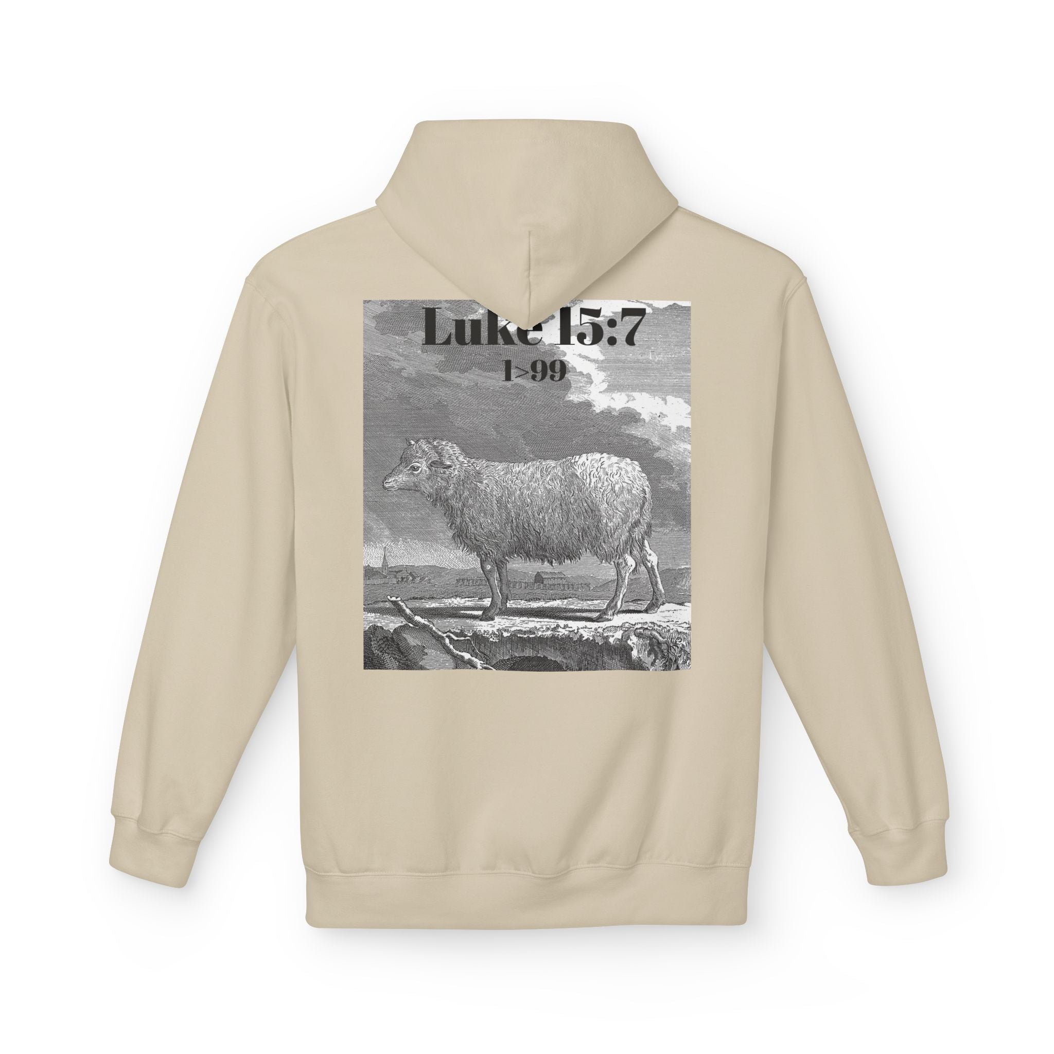 Sheep Graphic Hoodie – "FOUND" Front & Luke 15:7 Back Religious Pullover