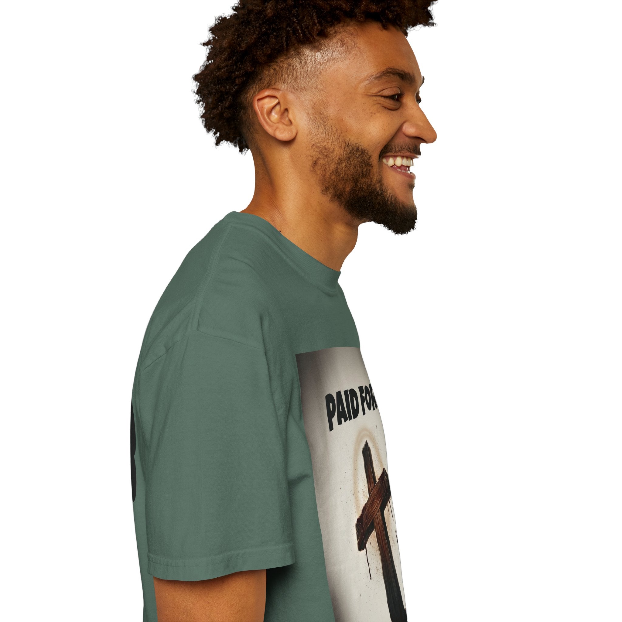 Christian T-Shirt — "Paid For" Cross Design with Rom. 10:13 Back