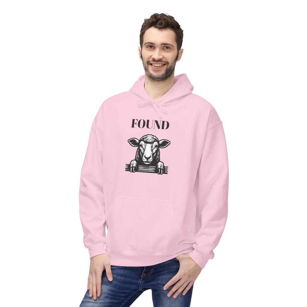Sheep Graphic Hoodie – "FOUND" Front & Luke 15:7 Back Religious Pullover