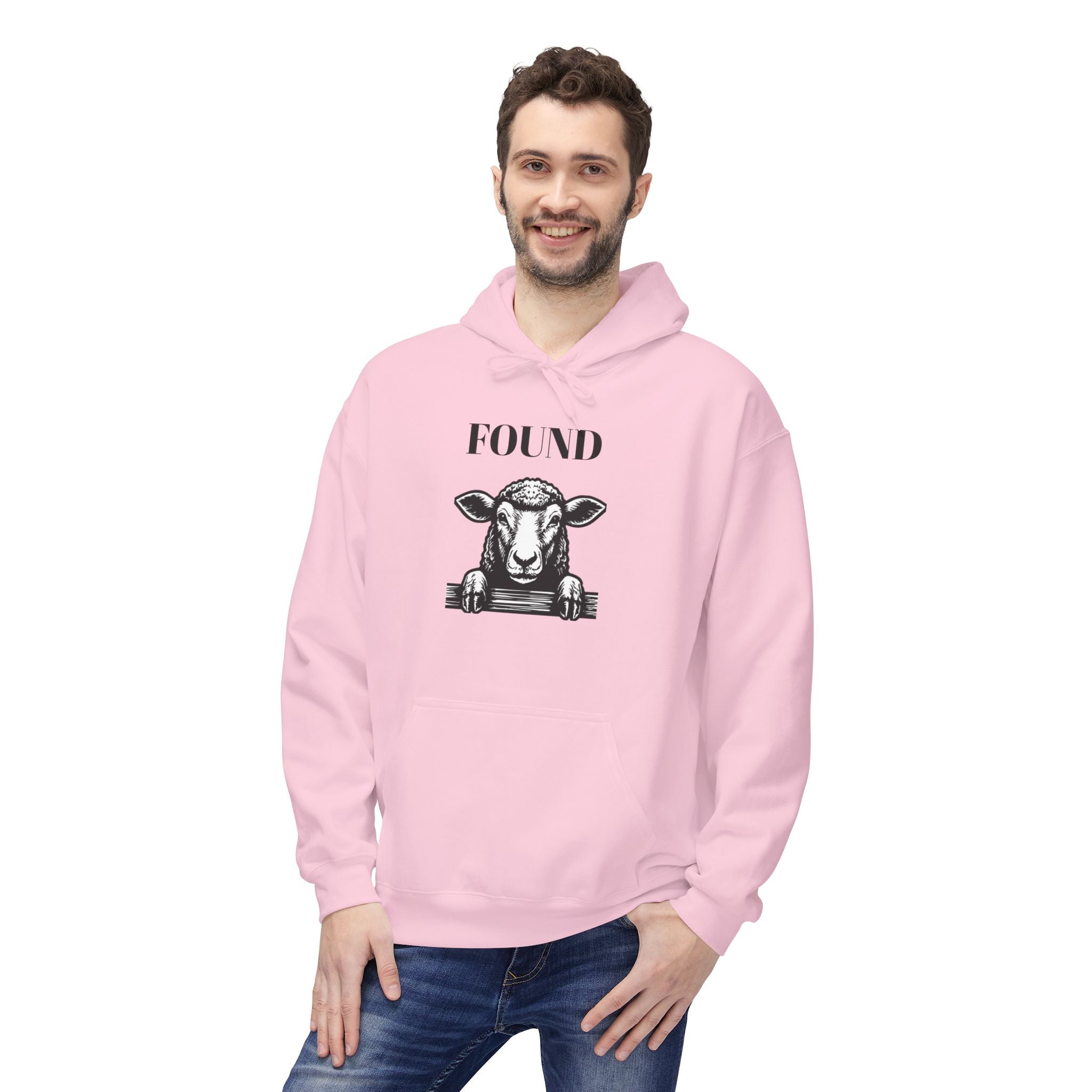 Sheep Graphic Hoodie – "FOUND" Front & Luke 15:7 Back Religious Pullover