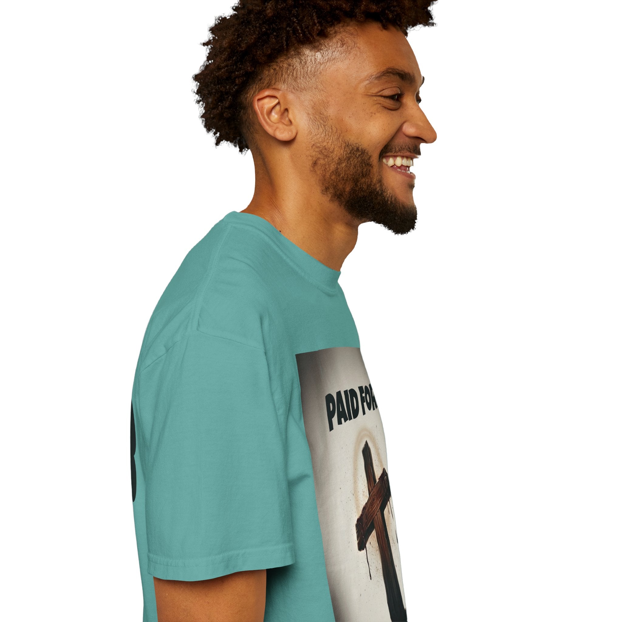 Christian T-Shirt — "Paid For" Cross Design with Rom. 10:13 Back