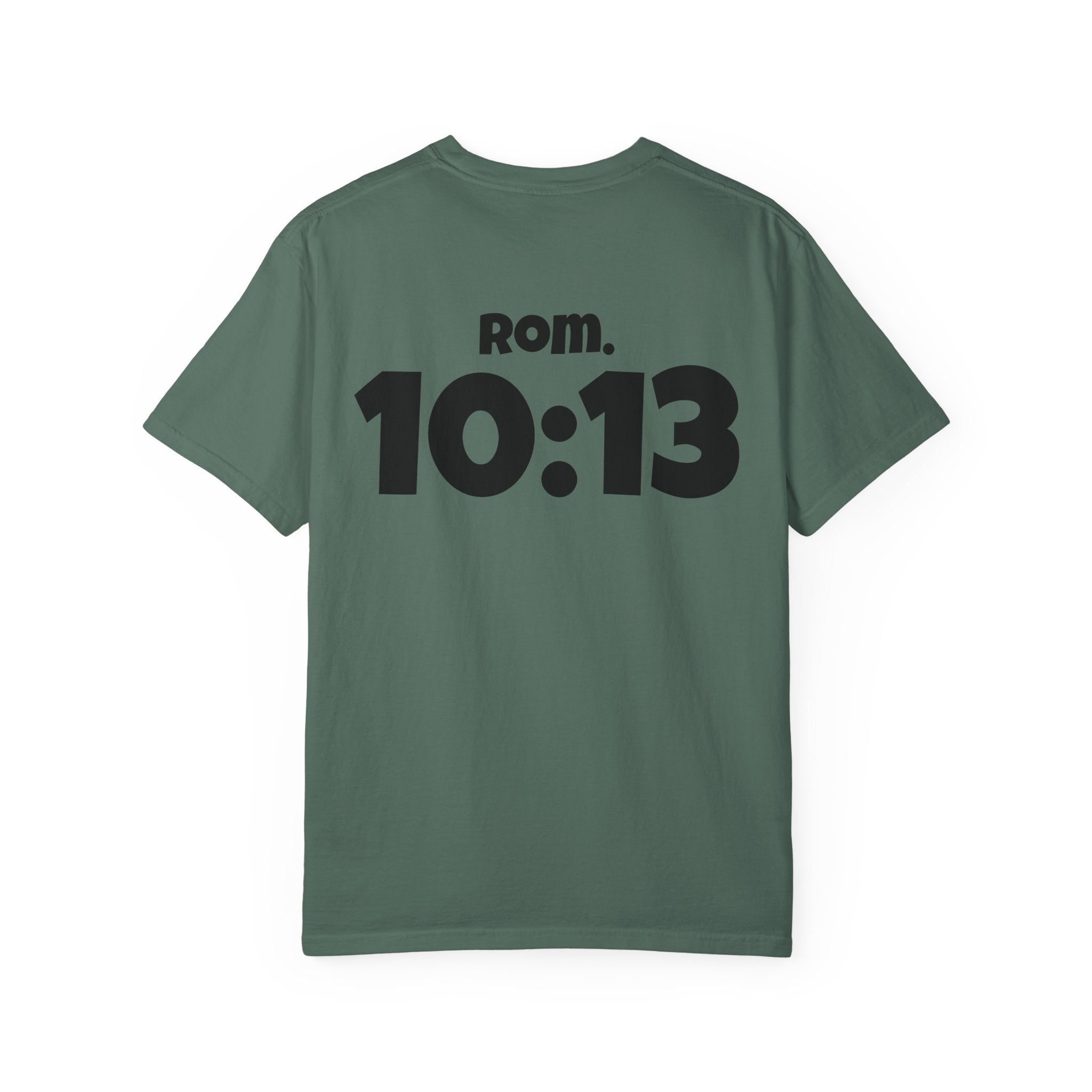 Christian T-Shirt — "Paid For" Cross Design with Rom. 10:13 Back