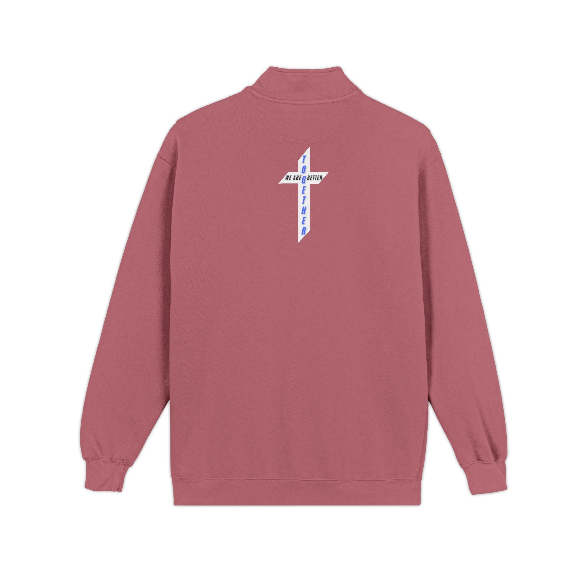 Quarter-Zip Sweatshirt — Small Chest Badge & Back Cross Graphic (Faith-Inspired)
