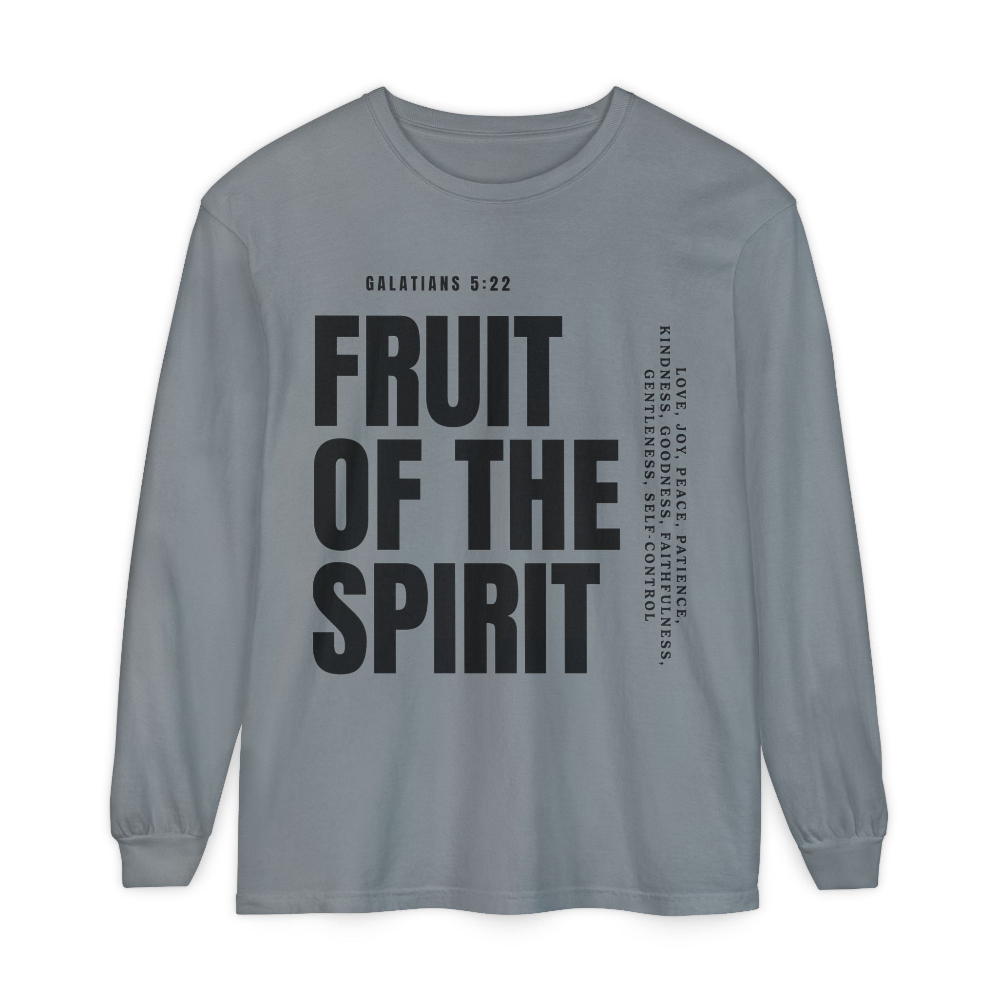 Fruit of the Spirit Long Sleeve Tee — Galatians 5:22 Christian Graphic Shirt (Be Fruitful)