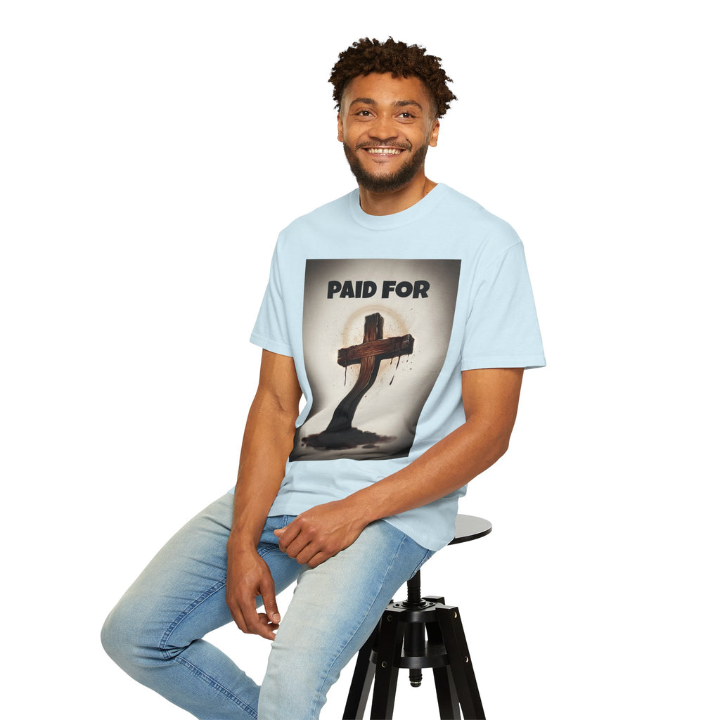 Christian T-Shirt — "Paid For" Cross Design with Rom. 10:13 Back