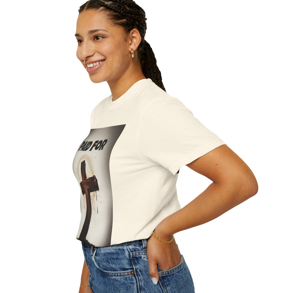 Christian T-Shirt — "Paid For" Cross Design with Rom. 10:13 Back