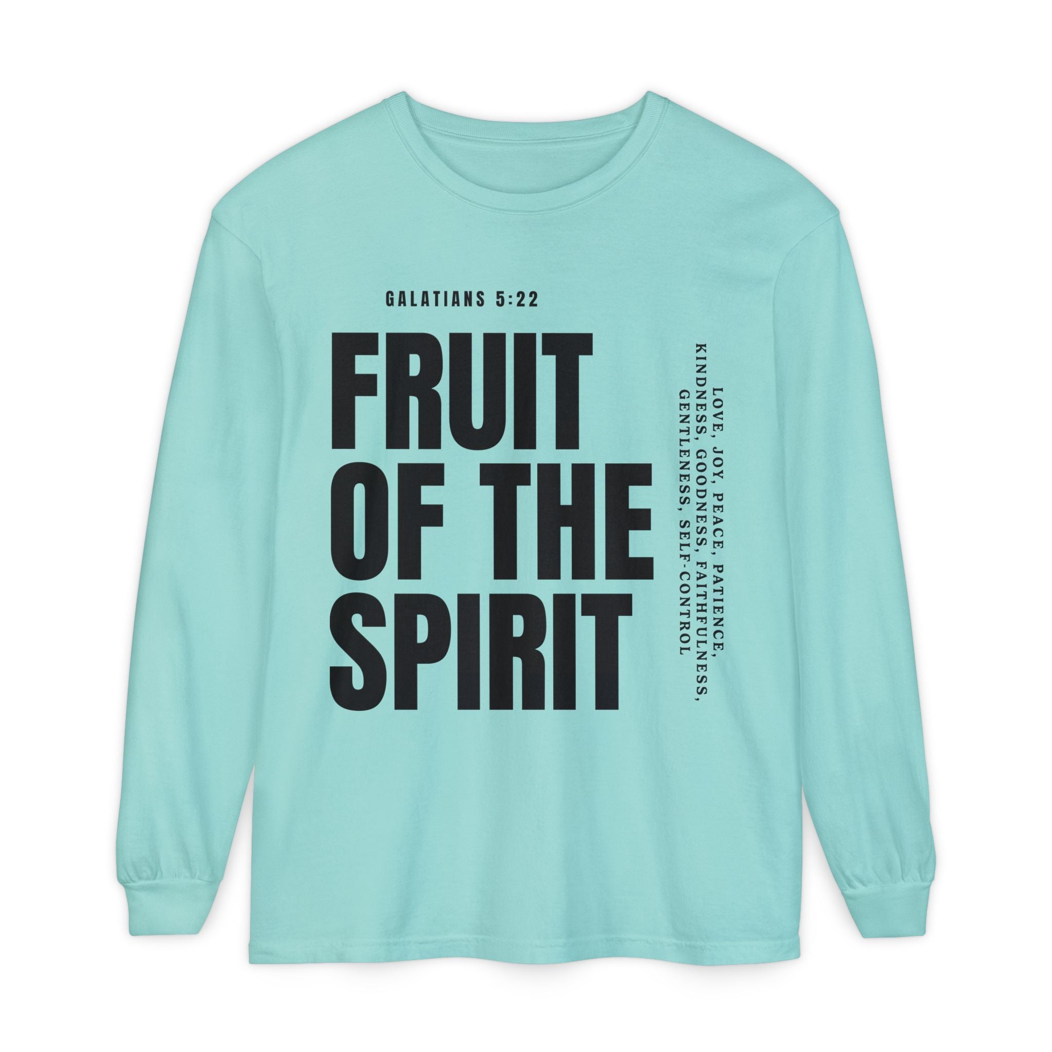 Fruit of the Spirit Long Sleeve Tee — Galatians 5:22 Christian Graphic Shirt (Be Fruitful)