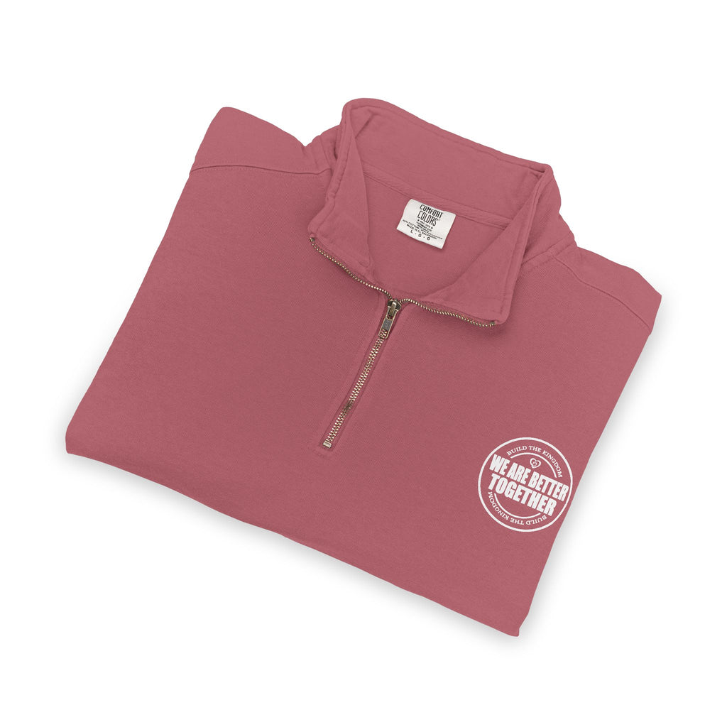 Quarter-Zip Sweatshirt — Small Chest Badge & Back Cross Graphic (Faith-Inspired)