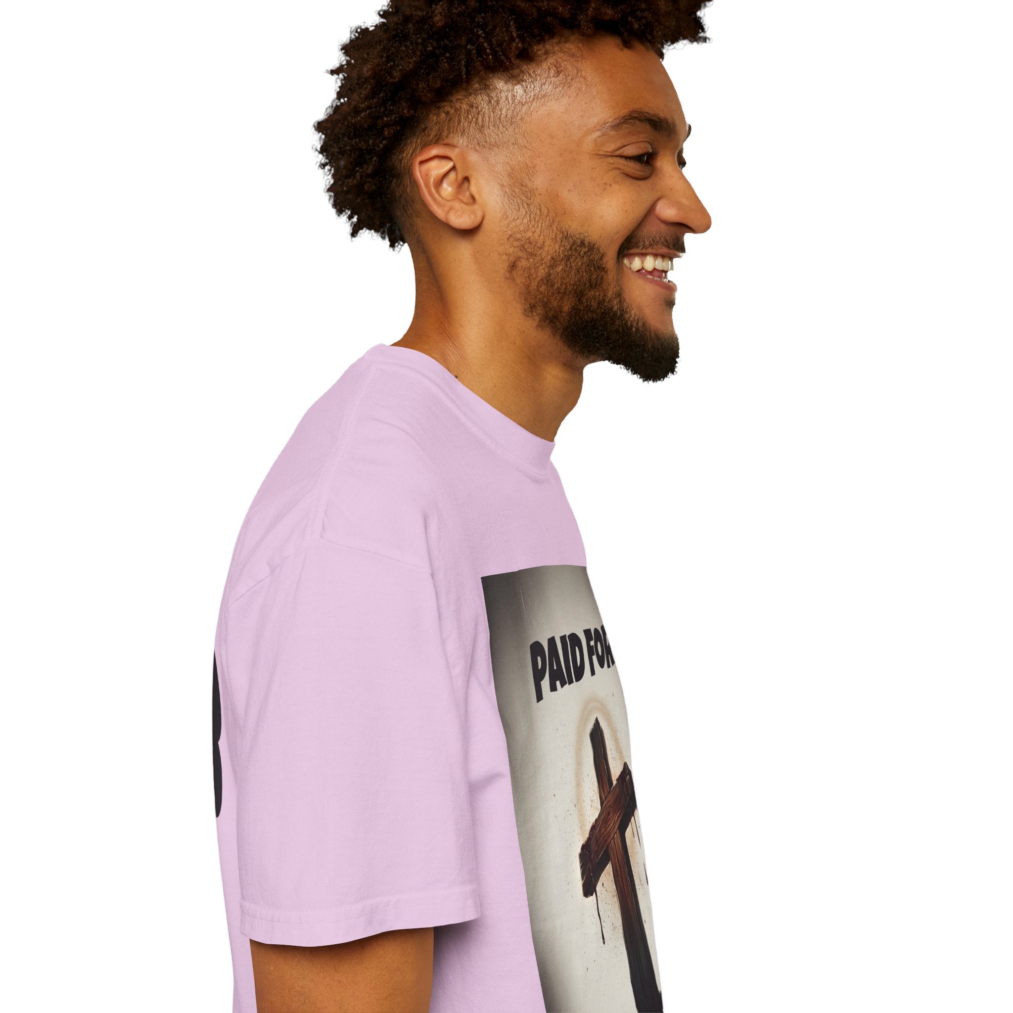 Christian T-Shirt — "Paid For" Cross Design with Rom. 10:13 Back