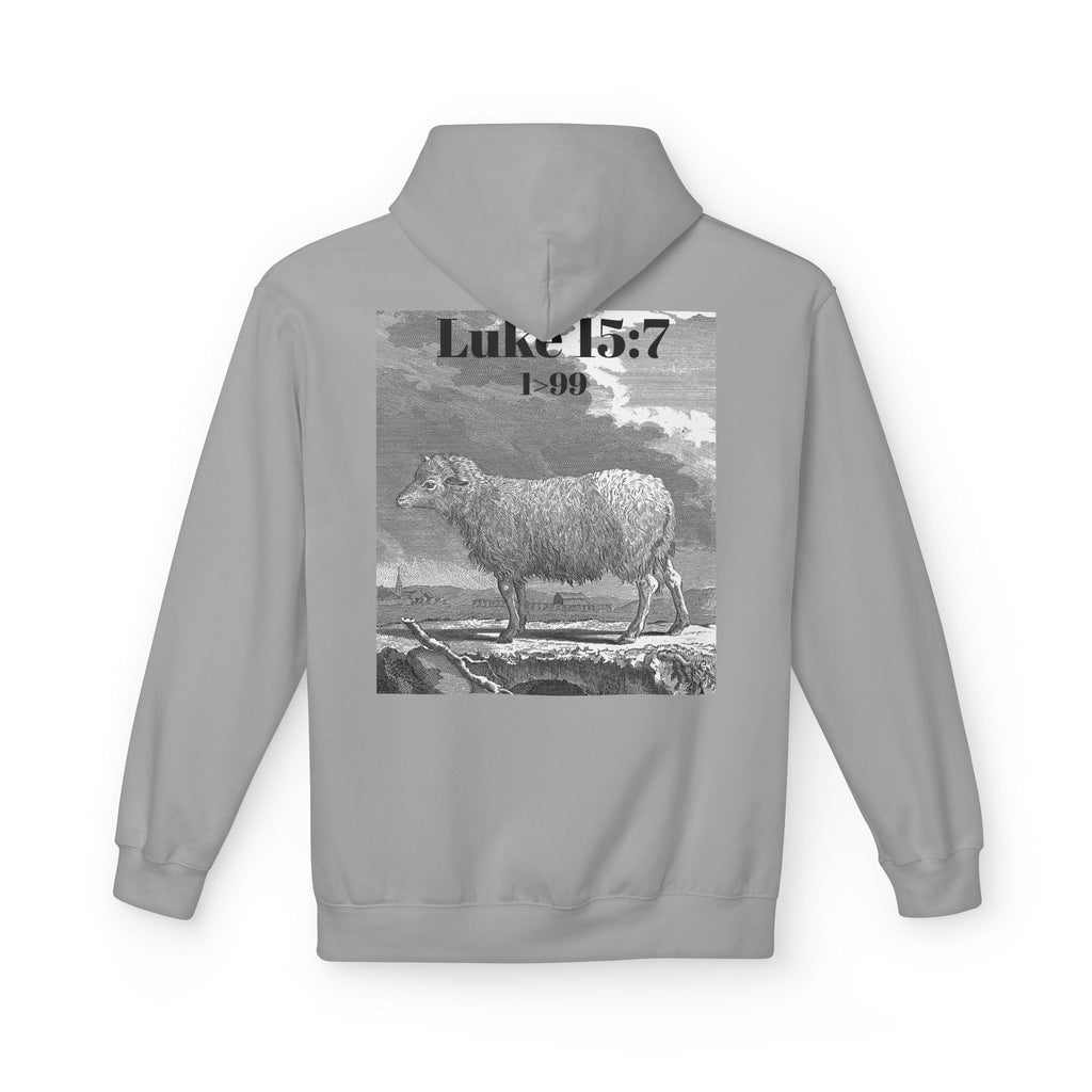 Sheep Graphic Hoodie – "FOUND" Front & Luke 15:7 Back Religious Pullover