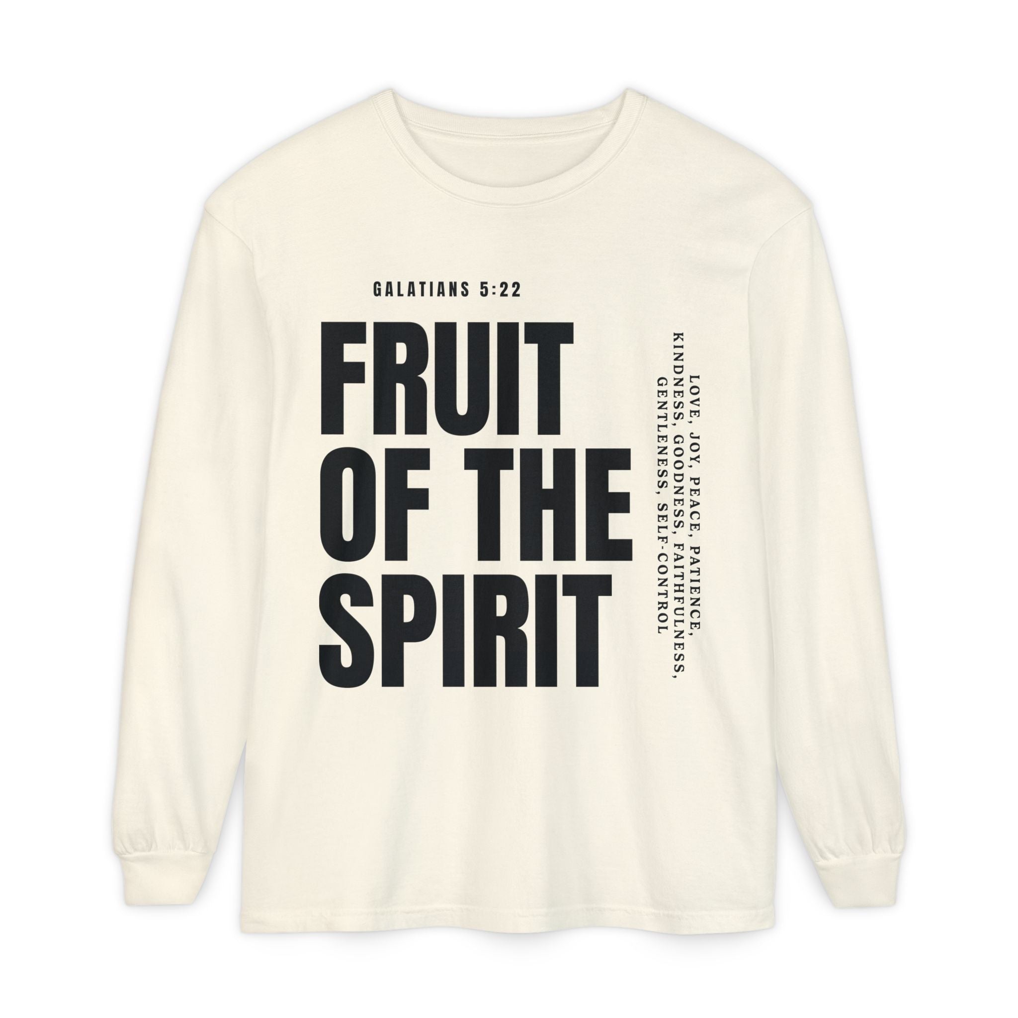 Fruit of the Spirit Long Sleeve Tee — Galatians 5:22 Christian Graphic Shirt (Be Fruitful)