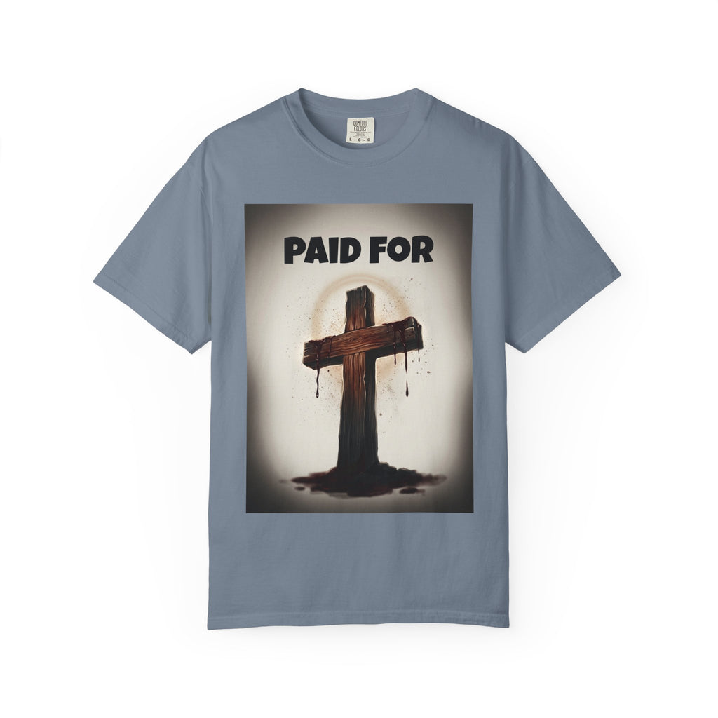 Christian T-Shirt — "Paid For" Cross Design with Rom. 10:13 Back
