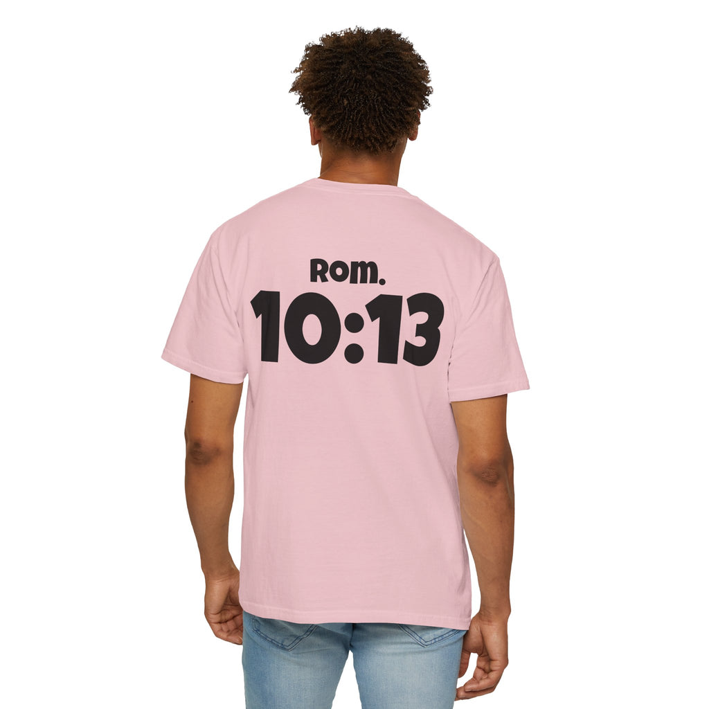 Christian T-Shirt — "Paid For" Cross Design with Rom. 10:13 Back