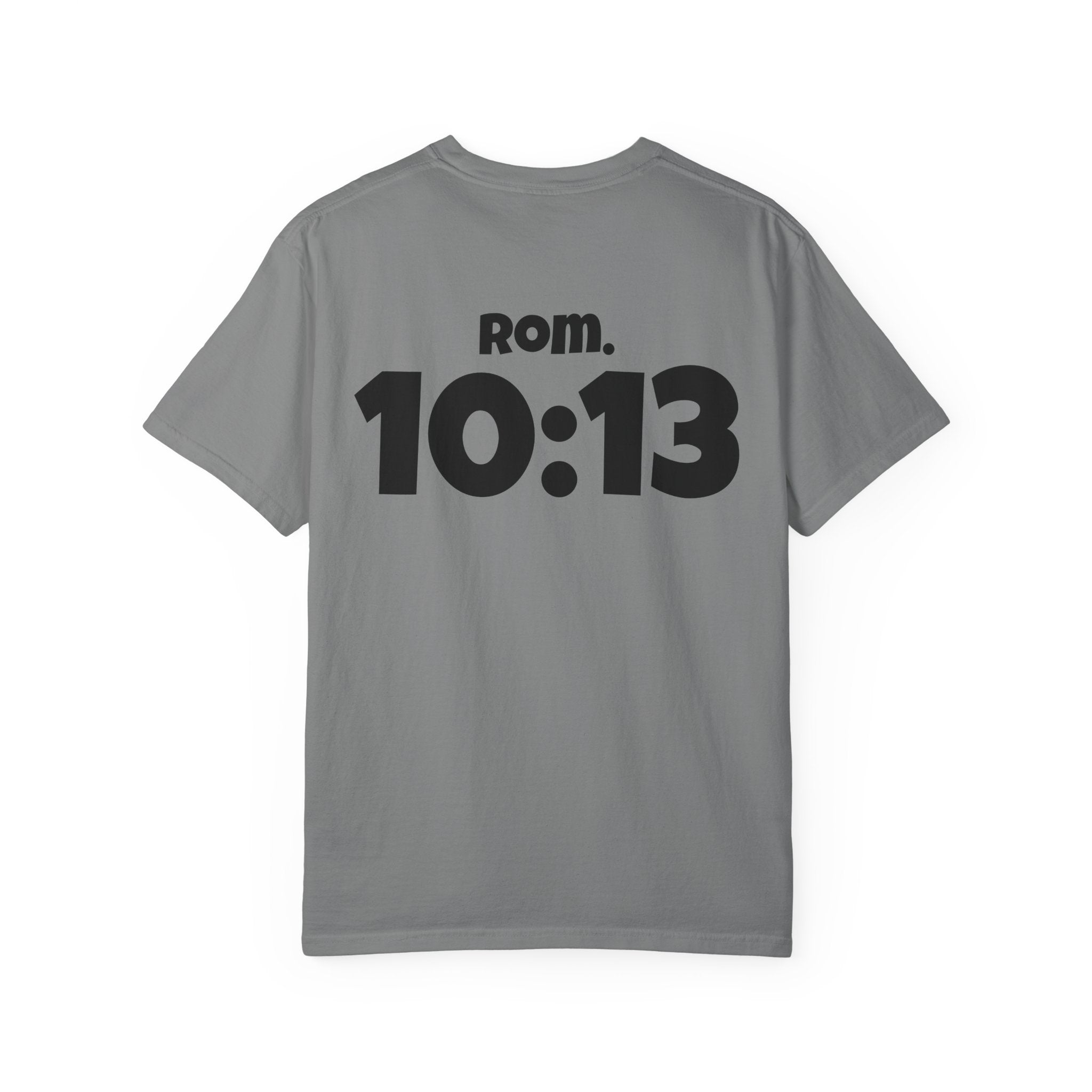 Christian T-Shirt — "Paid For" Cross Design with Rom. 10:13 Back