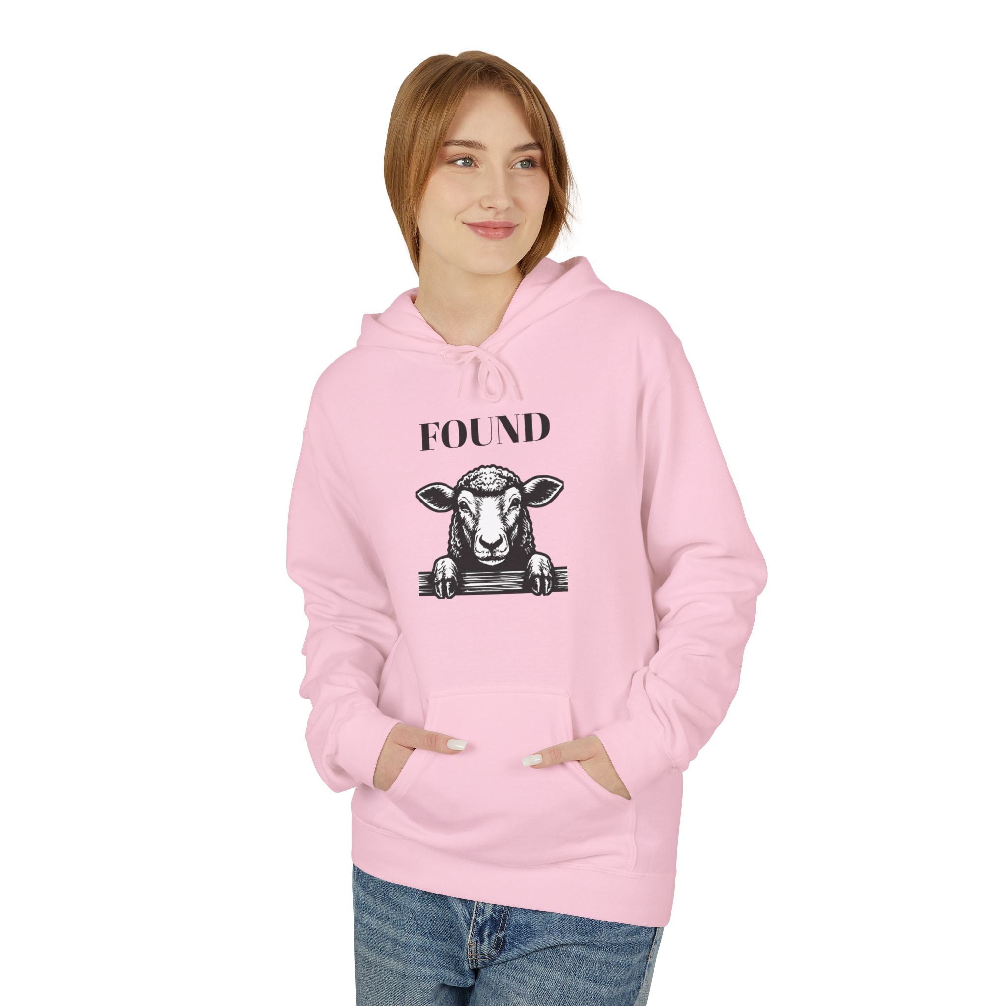 Sheep Graphic Hoodie – "FOUND" Front & Luke 15:7 Back Religious Pullover