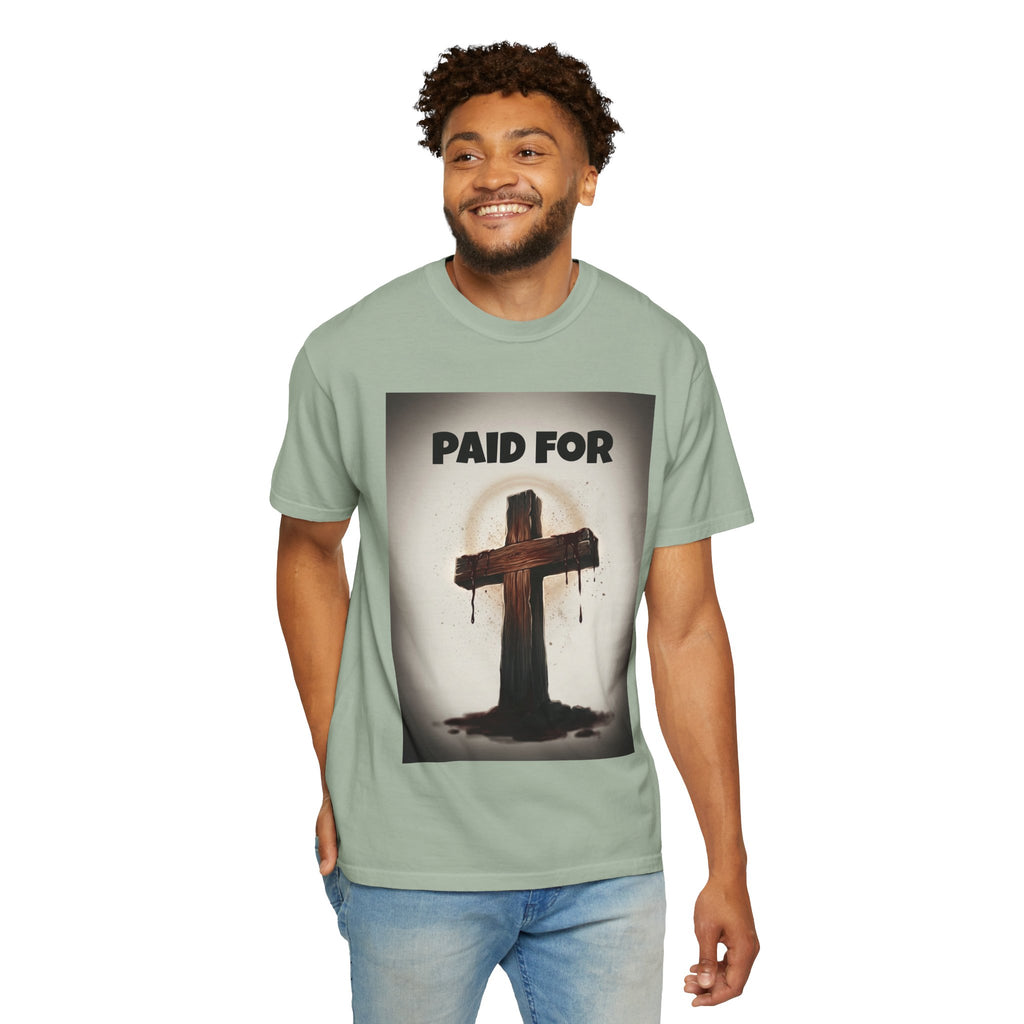 Christian T-Shirt — "Paid For" Cross Design with Rom. 10:13 Back