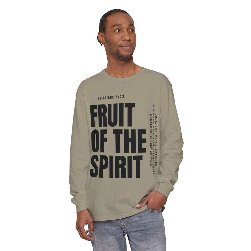 Fruit of the Spirit Long Sleeve Tee — Galatians 5:22 Christian Graphic Shirt (Be Fruitful)