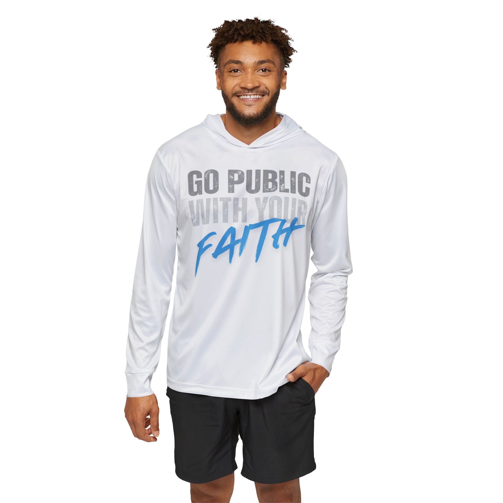 Go Public With Your Faith Hoodie — Christian Sports Warmup Hoodie (Rom. 1:16)