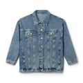 Women's Denim Jacket — Retro Patchback Bishop & Cross Graphic Jacket