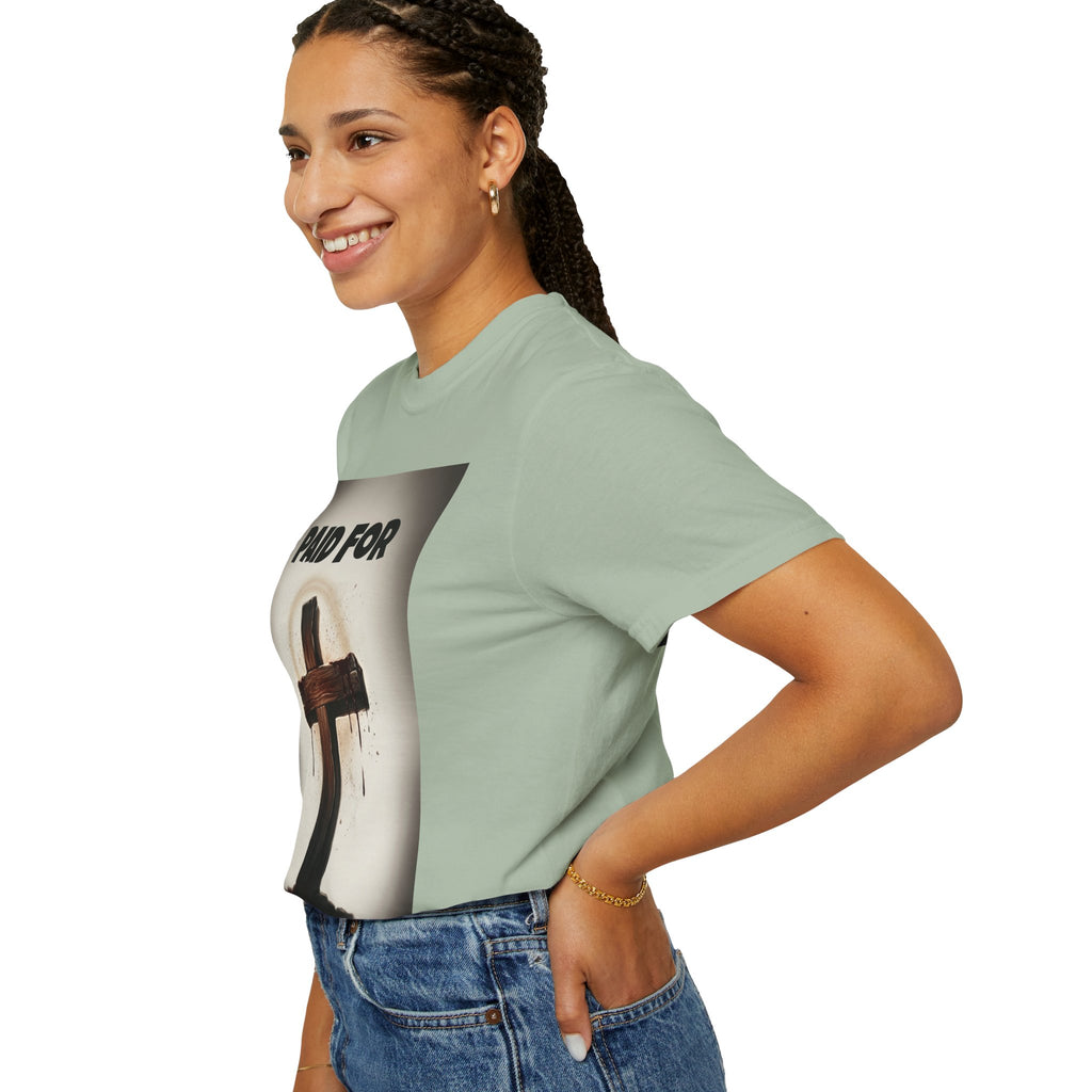 Christian T-Shirt — "Paid For" Cross Design with Rom. 10:13 Back
