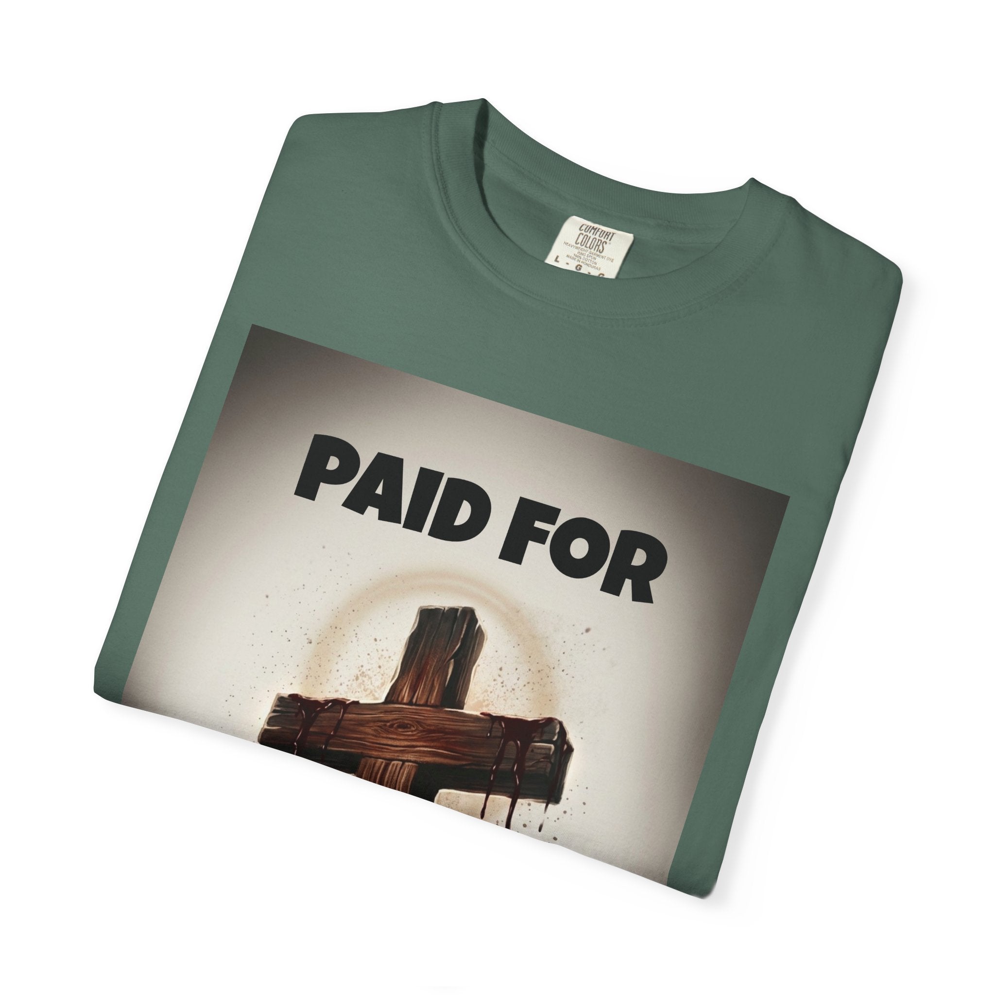 Christian T-Shirt — "Paid For" Cross Design with Rom. 10:13 Back