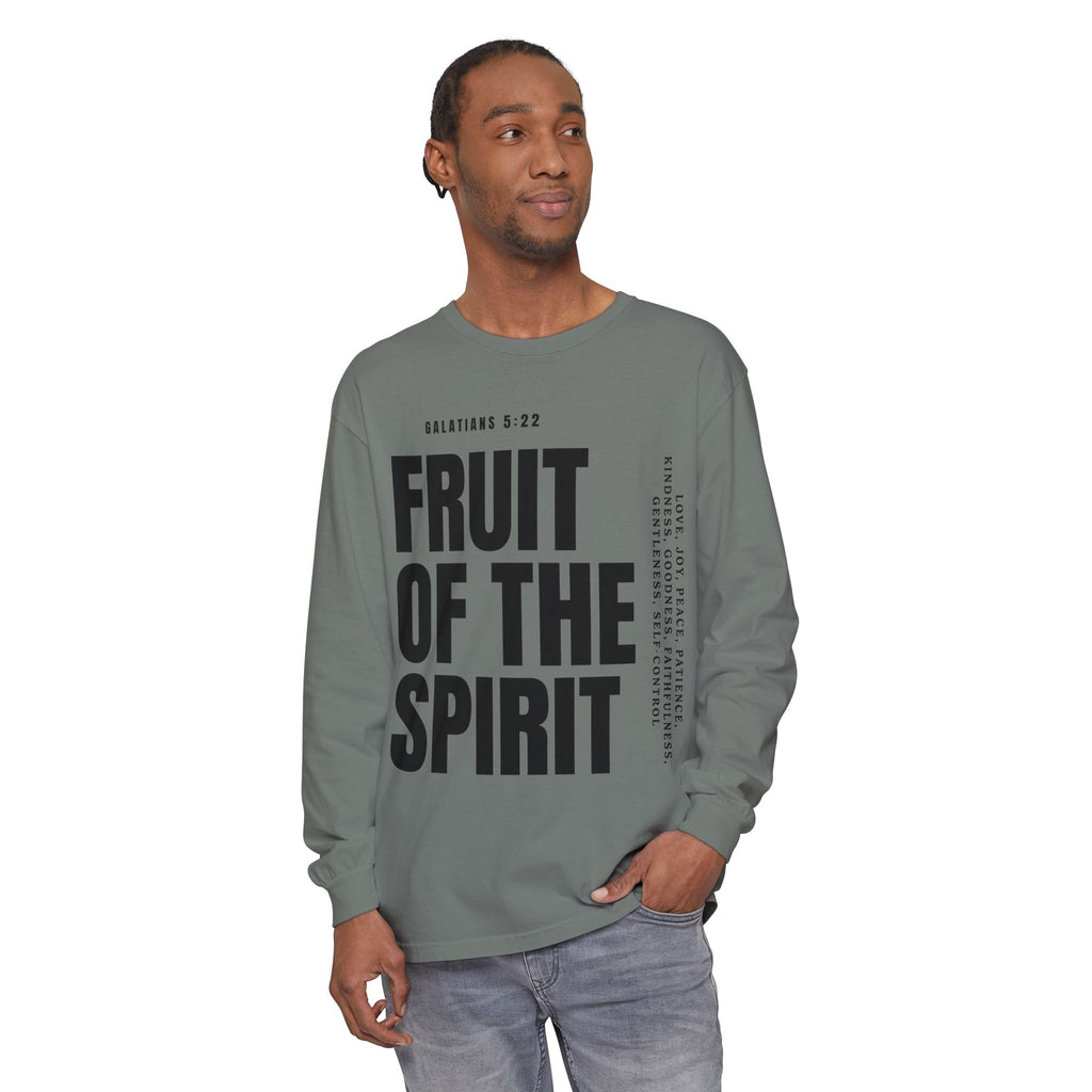 Fruit of the Spirit Long Sleeve Tee — Galatians 5:22 Christian Graphic Shirt (Be Fruitful)