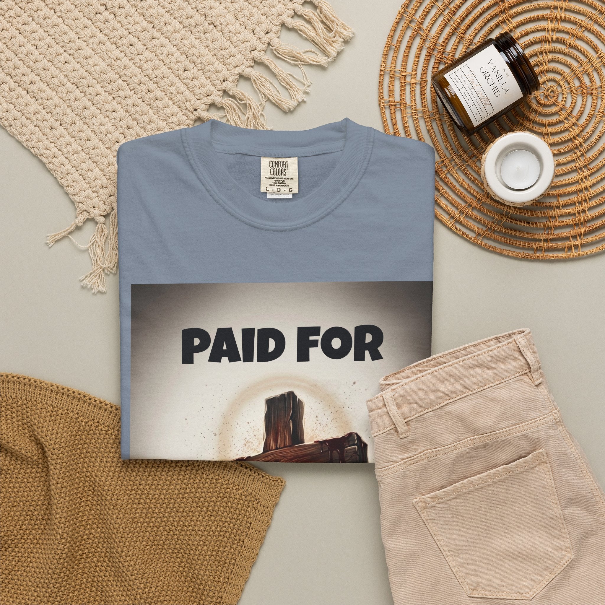 Christian T-Shirt — "Paid For" Cross Design with Rom. 10:13 Back