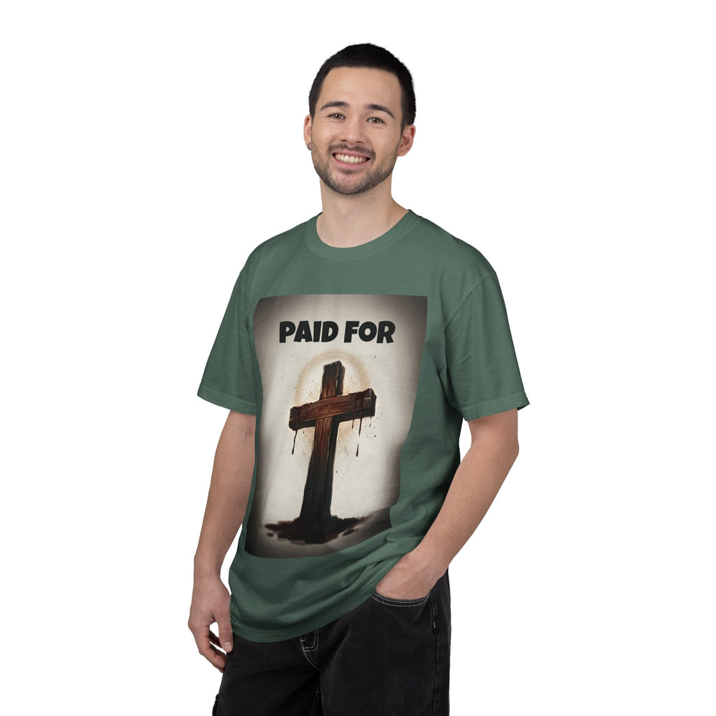 Christian T-Shirt — "Paid For" Cross Design with Rom. 10:13 Back