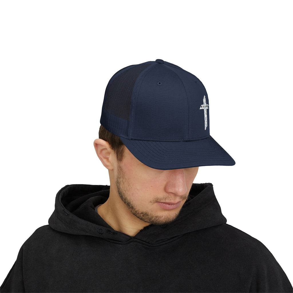 Embroidered Crystal Cross Snapback Trucker Cap — Religious Faith Baseball Hat