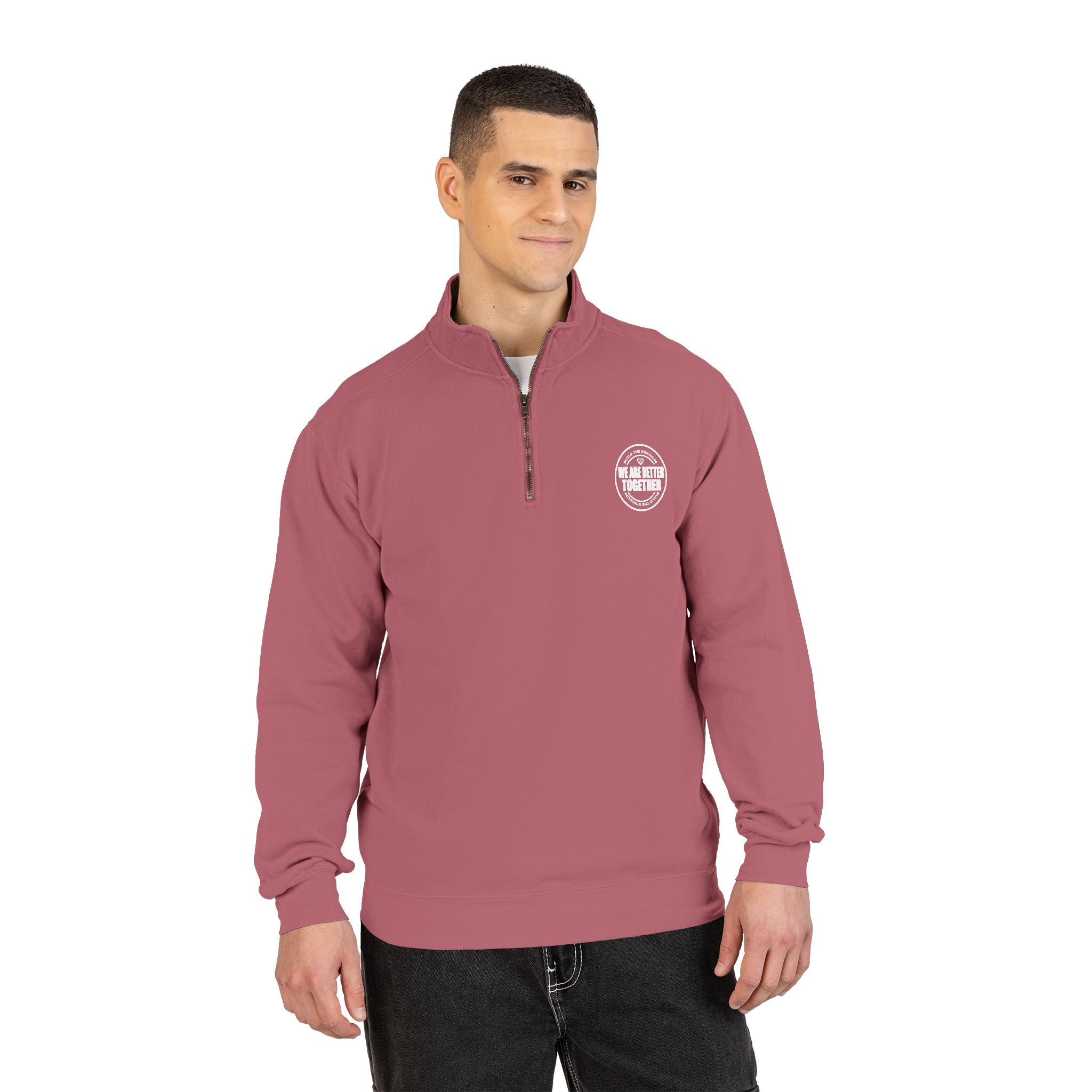 Quarter-Zip Sweatshirt — Small Chest Badge & Back Cross Graphic (Faith-Inspired)