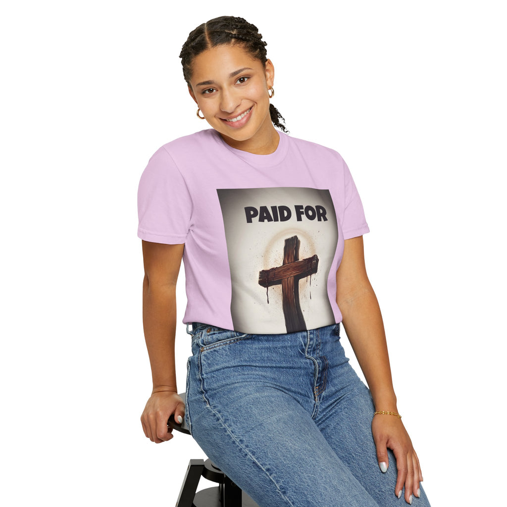 Christian T-Shirt — "Paid For" Cross Design with Rom. 10:13 Back