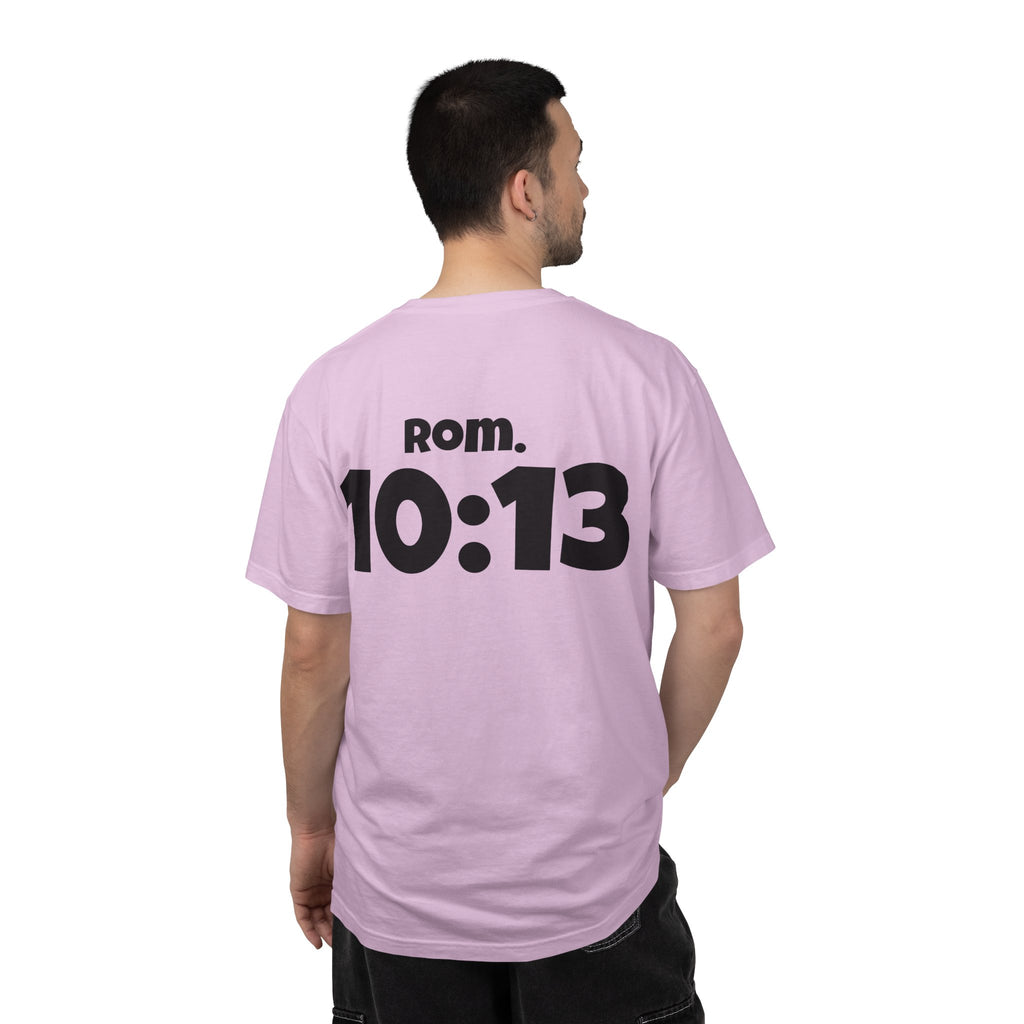 Christian T-Shirt — "Paid For" Cross Design with Rom. 10:13 Back