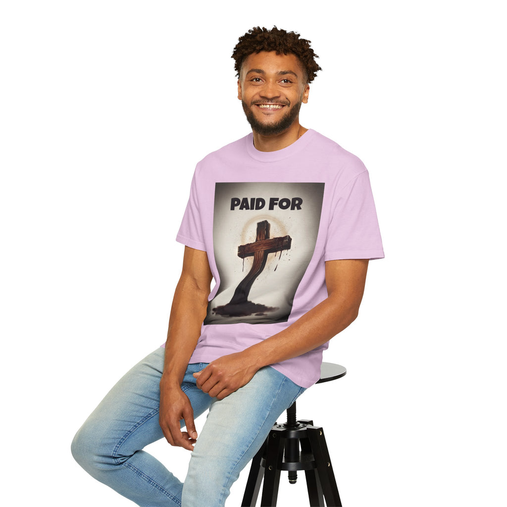 Christian T-Shirt — "Paid For" Cross Design with Rom. 10:13 Back